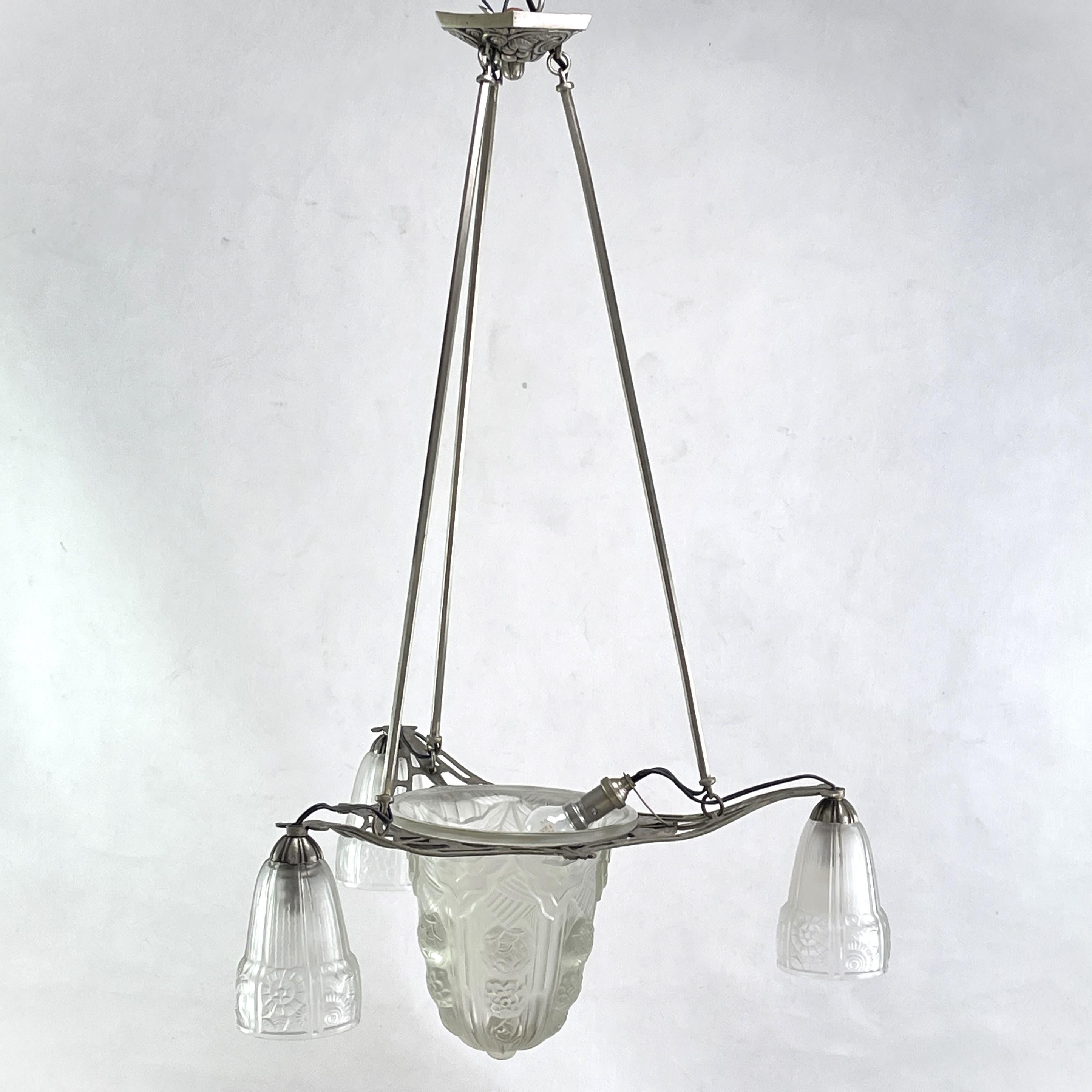 20th Century Art Deco Hanging Lamp from Noverdy France, 1930s For Sale