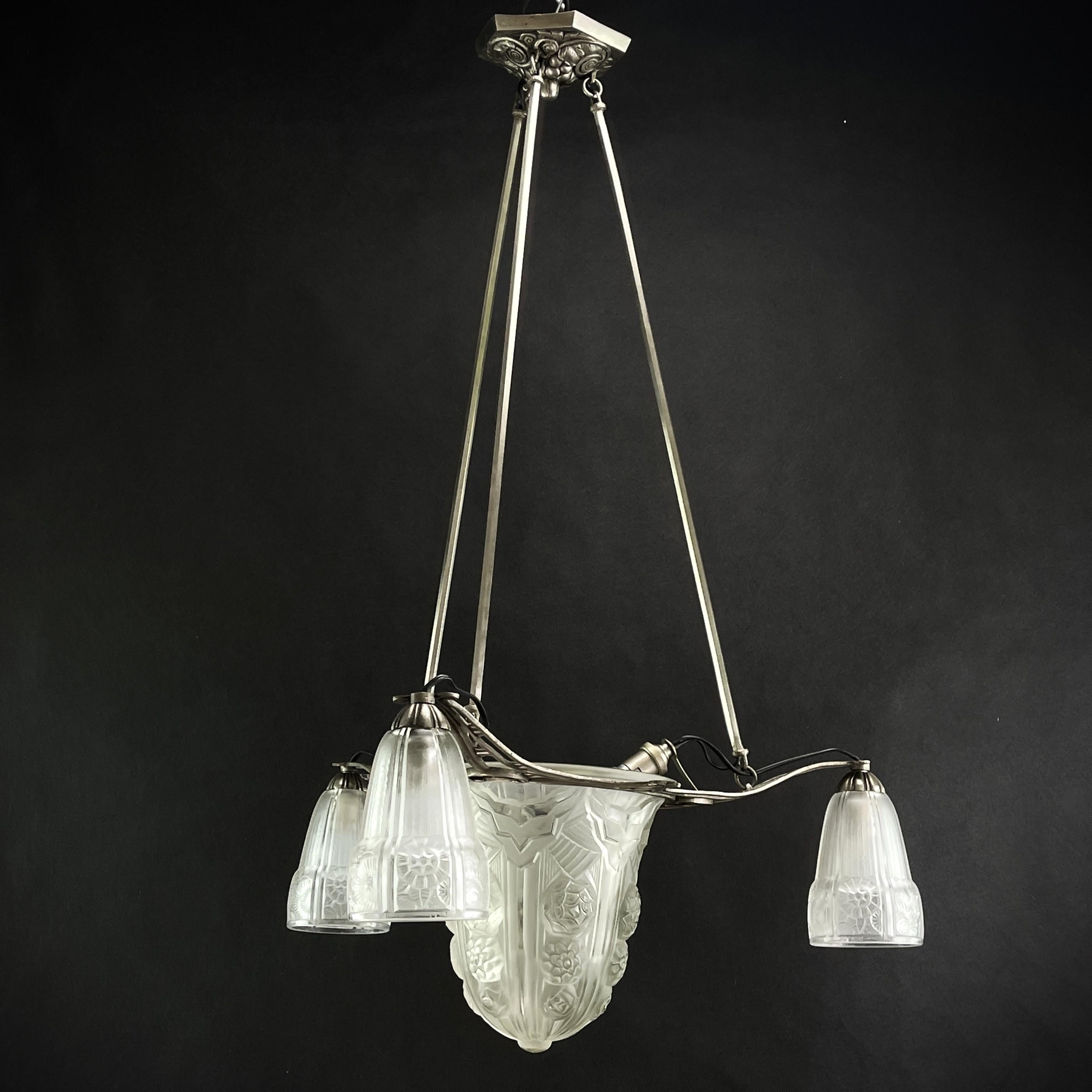 Lampada a sospensione Art Déco di Noverdy France, anni '30 in vendita 3
