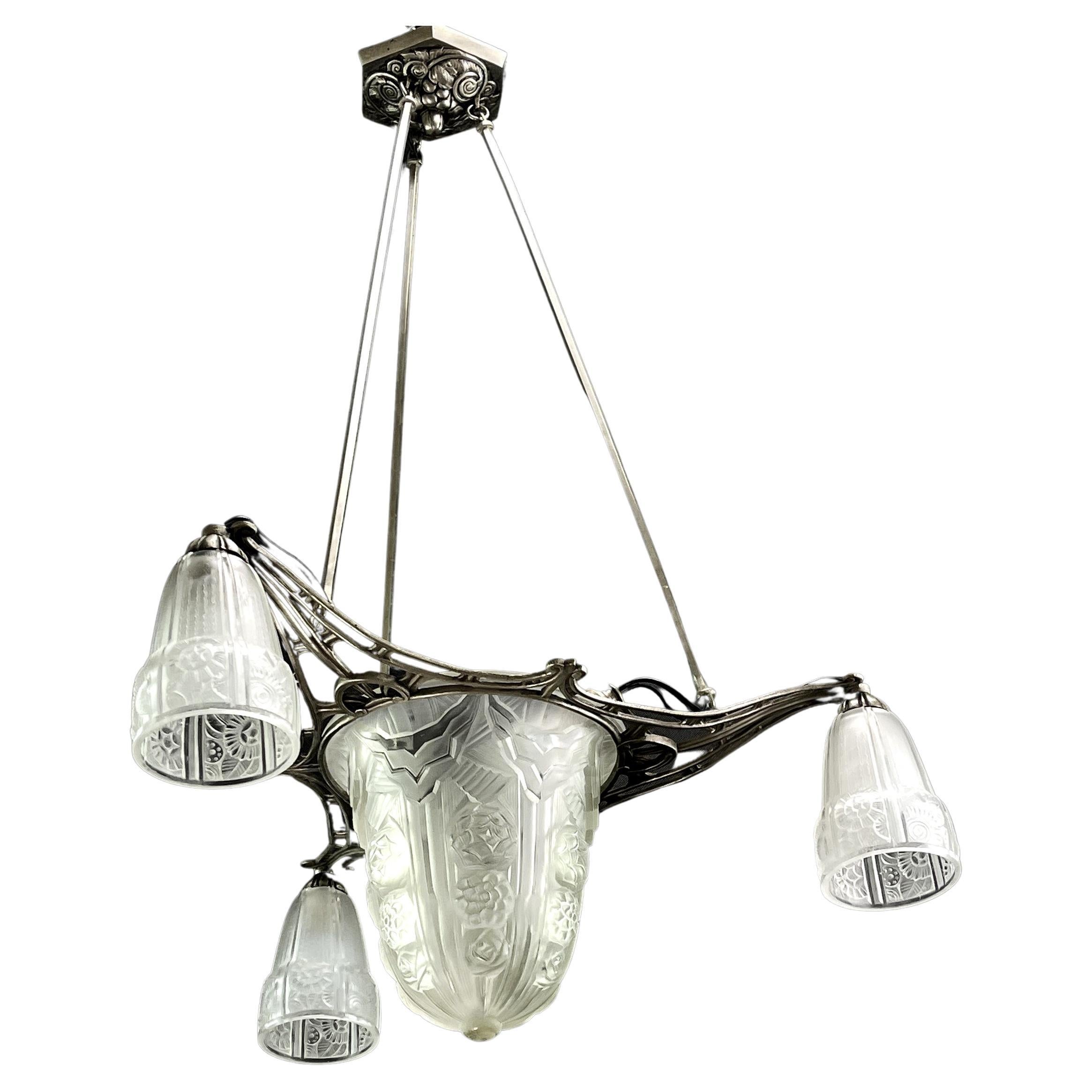 Art Deco Hanging Lamp from Noverdy France, 1930s For Sale