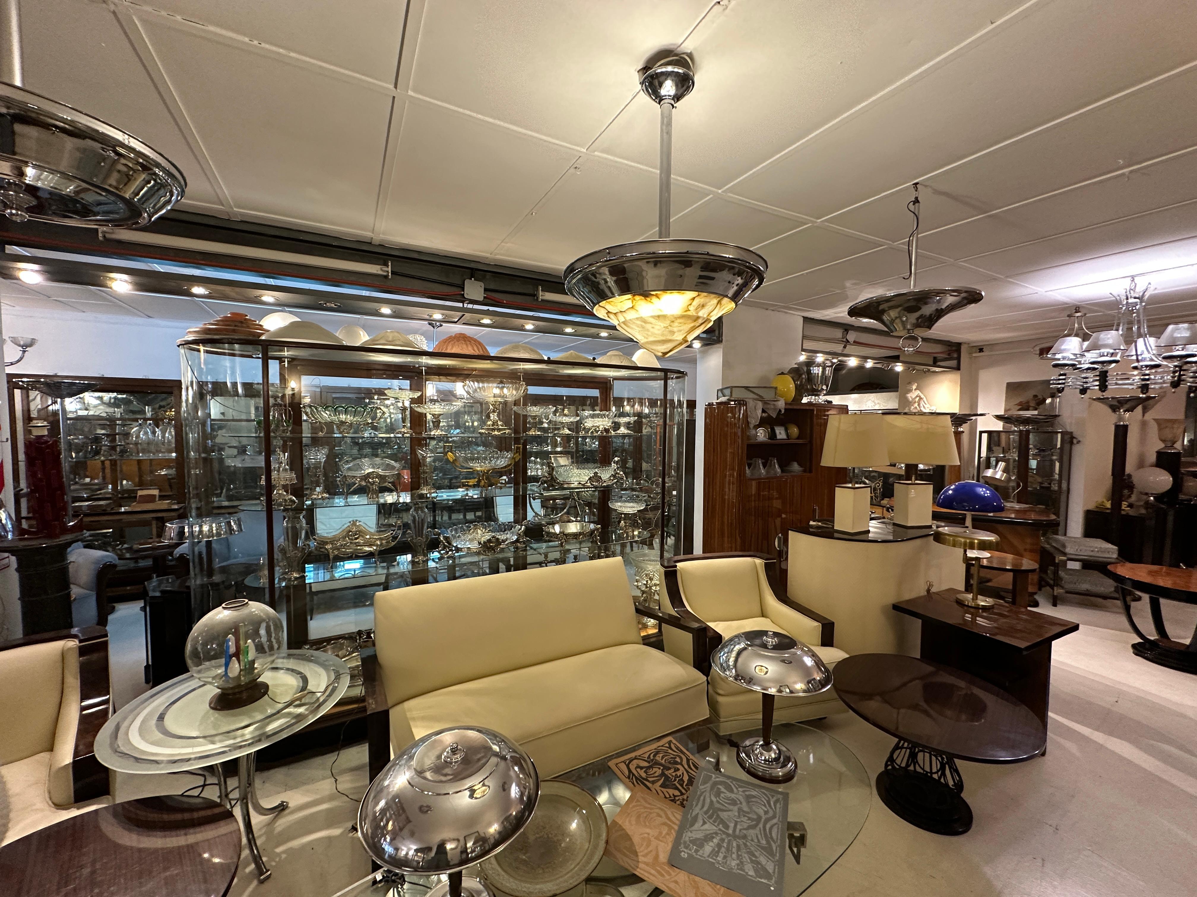 Lampada a sospensione Art Déco in cromo e alabastro, Germania, 1930 in vendita 7