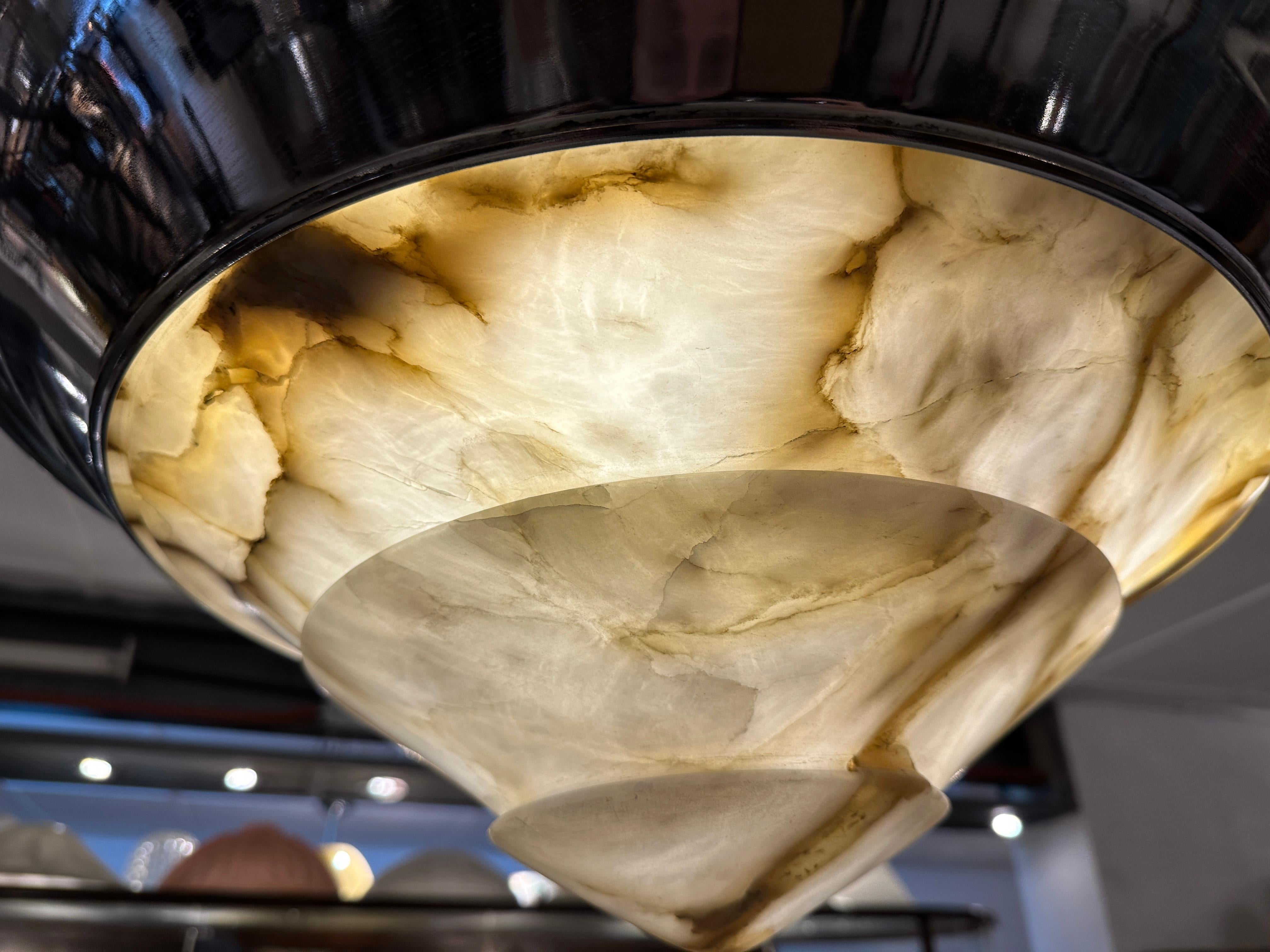 Lampada a sospensione Art Déco in cromo e alabastro, Germania, 1930 in vendita 3