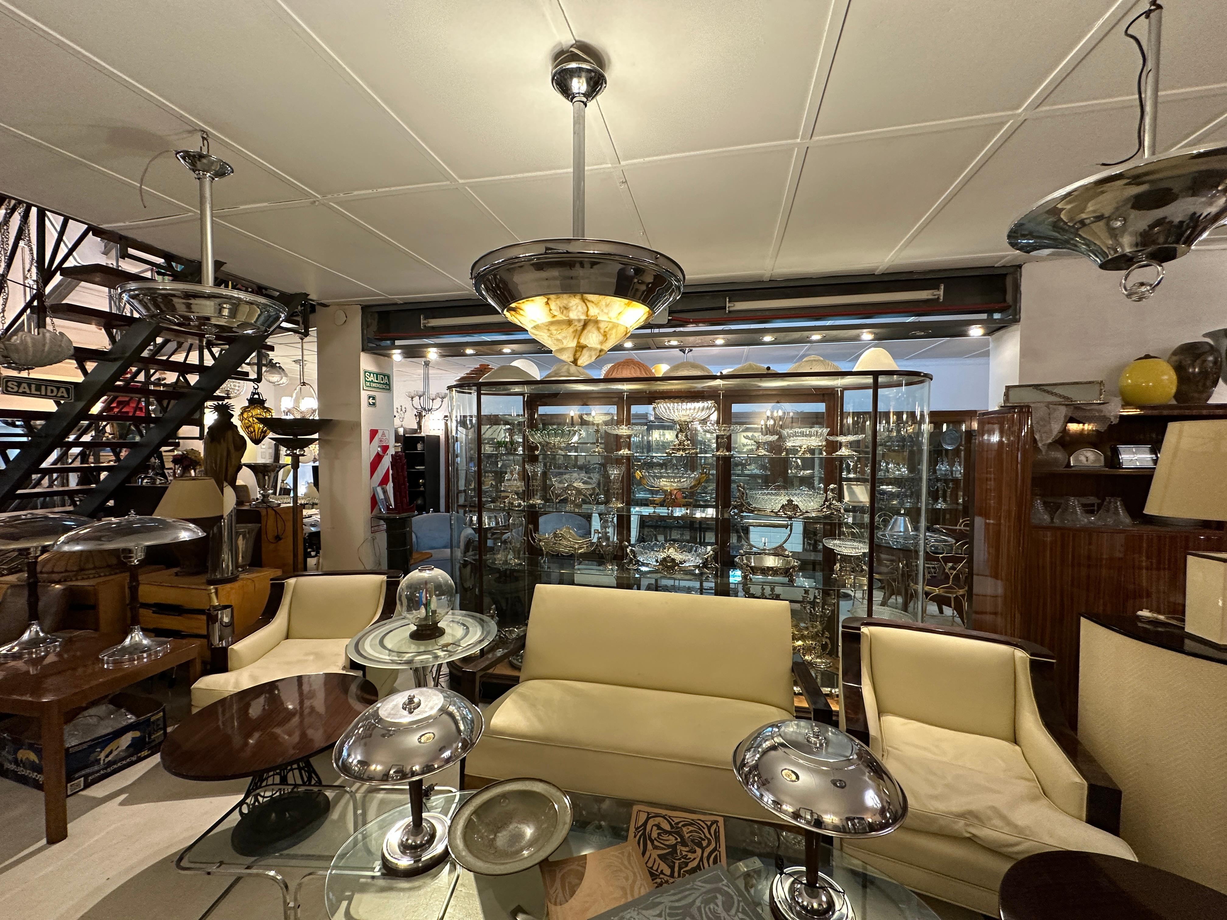 Lampada a sospensione Art Déco in cromo e alabastro, Germania, 1930 in vendita 8