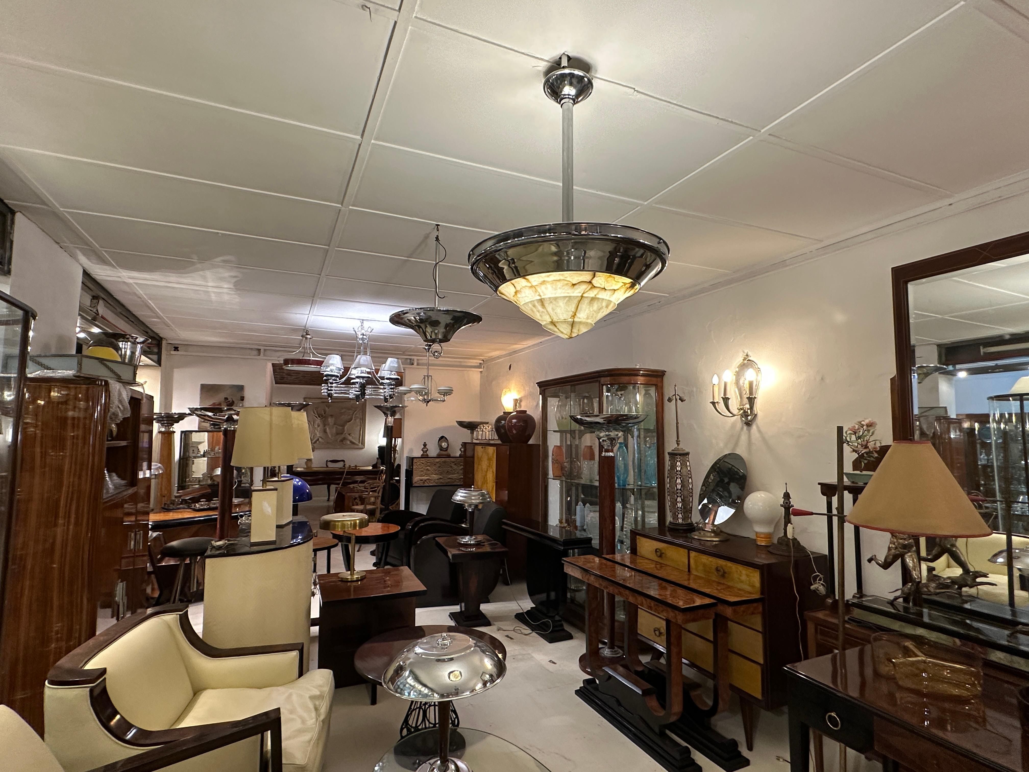 Lampada a sospensione Art Déco in cromo e alabastro, Germania, 1930 in vendita 13