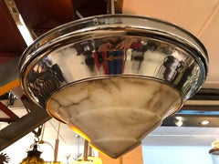 Art Deco Hanging Lamp in Chrome and Alabaster, German, 1930