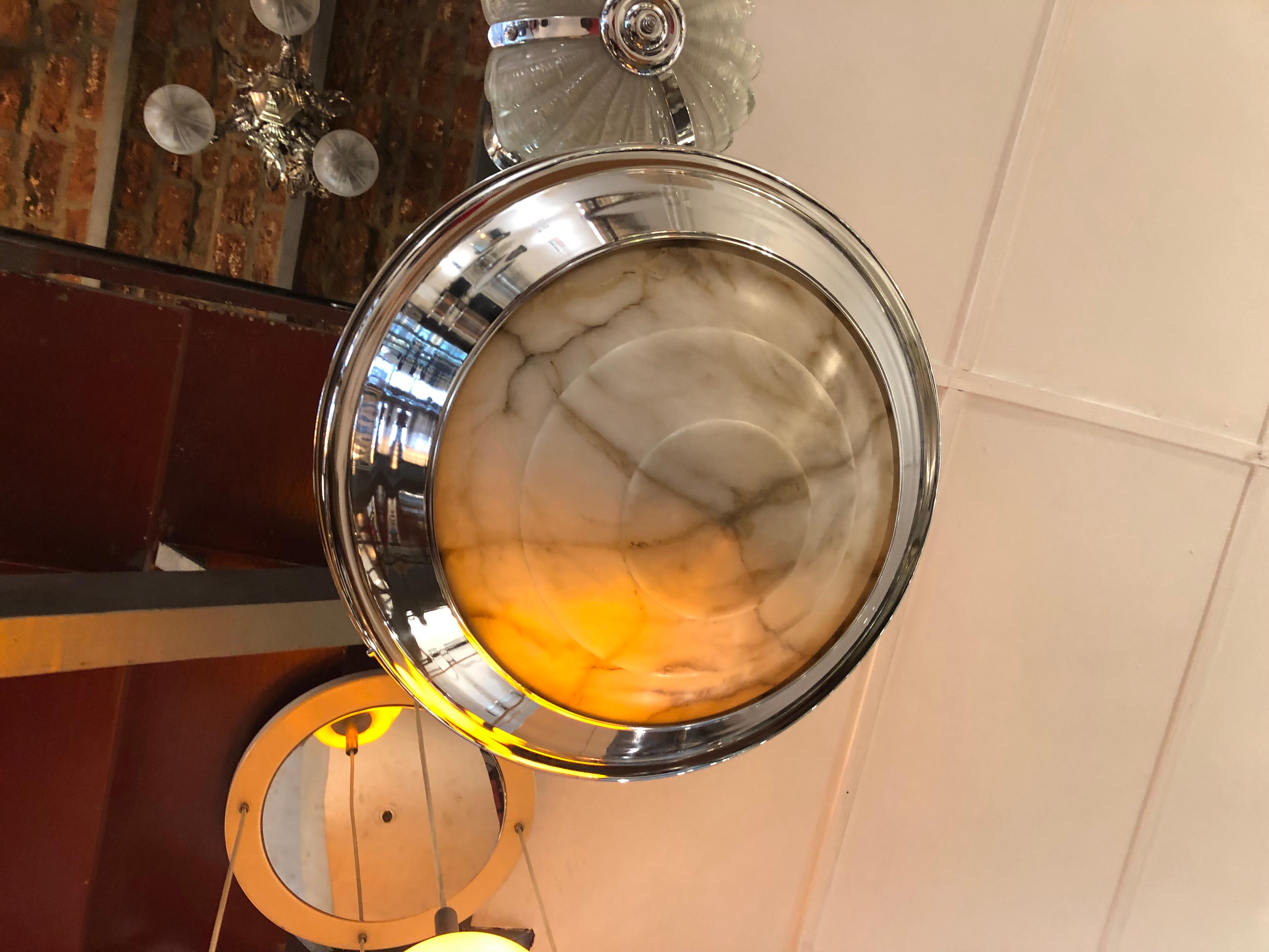 Art Deco Hanging Lamp in Chrome and Alabaster, German, 1930 For Sale 5