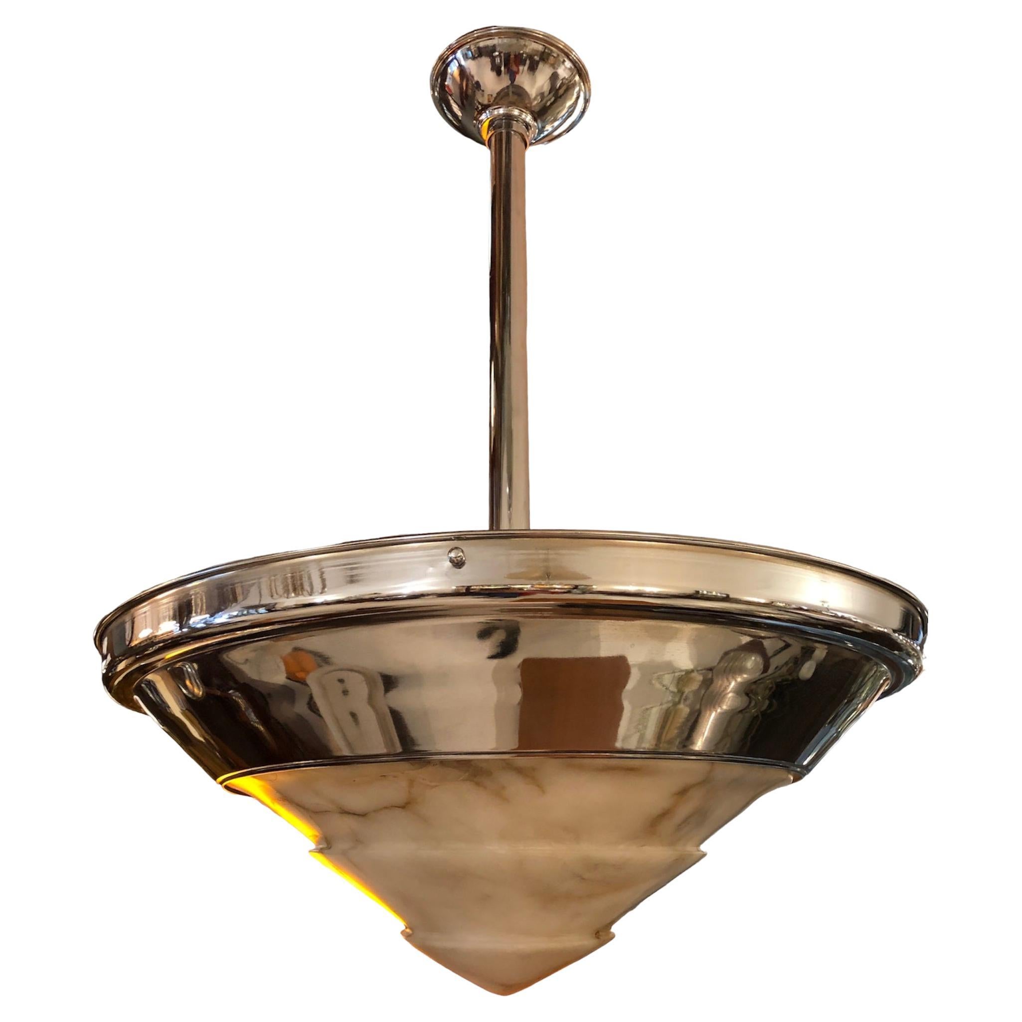 Art Deco Hanging Lamp in Chrome and Alabaster, German, 1930