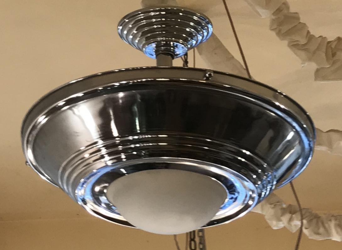 Art Deco Hanging Lamp in Chrome and Glass 1930, German For Sale 3