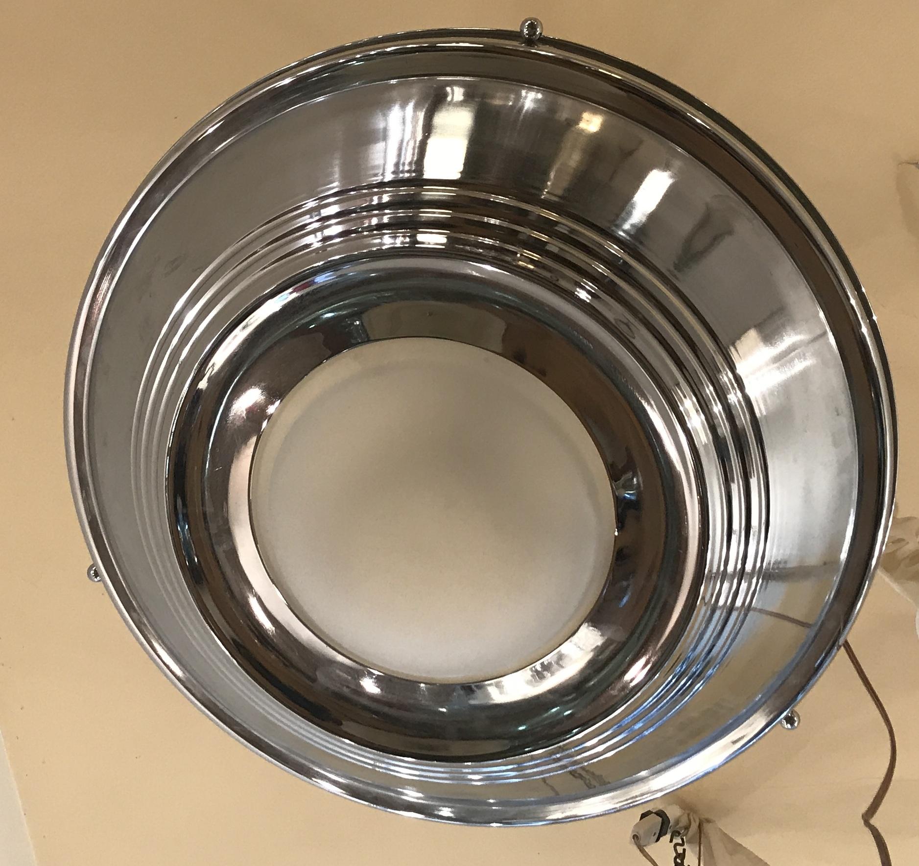 Art Deco Hanging Lamp in Chrome and Glass 1930, German For Sale 4