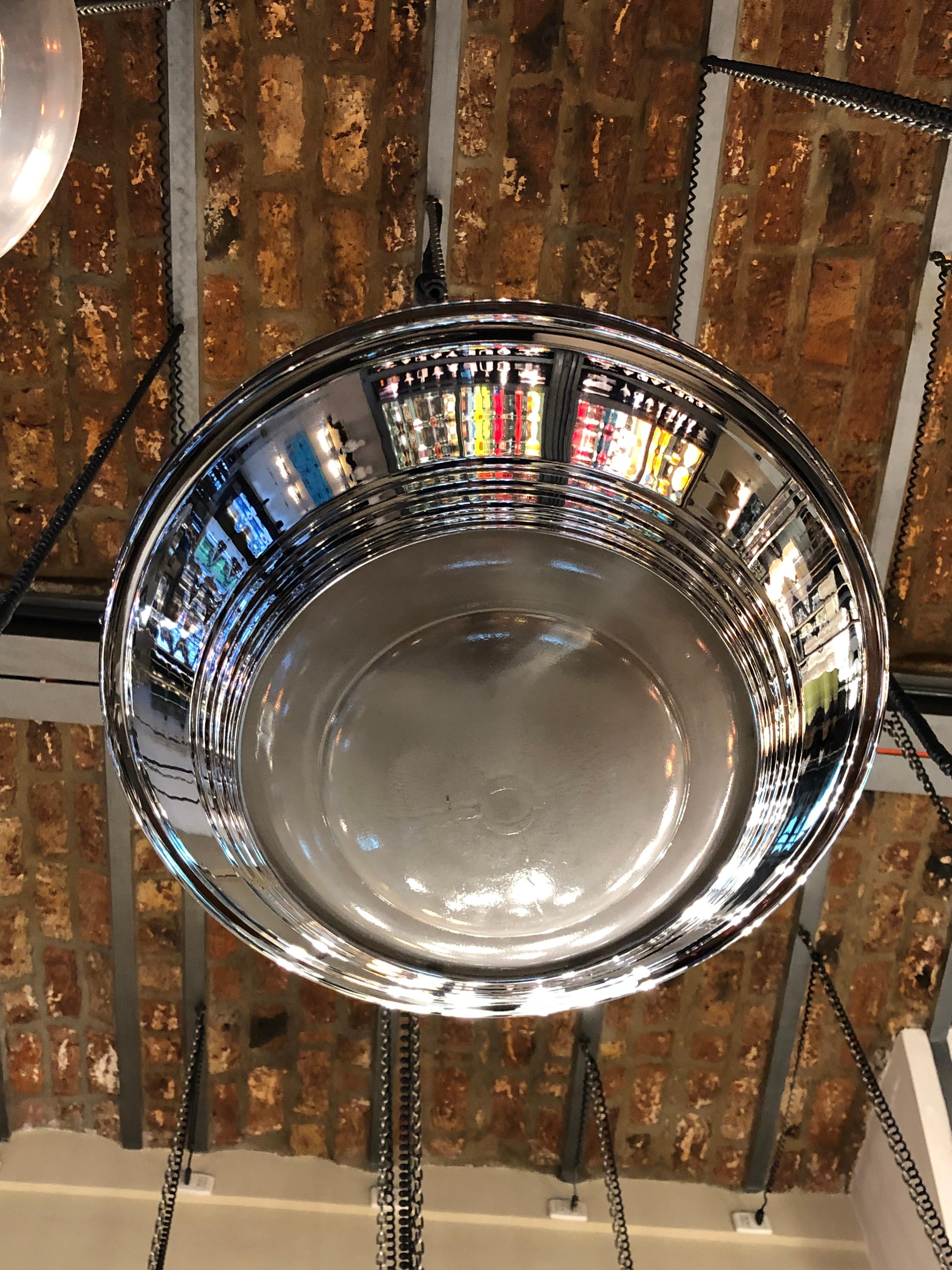 Mid-20th Century Art Deco Hanging Lamp in Chrome and Glass, German, 1930 For Sale