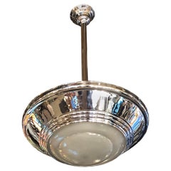 Lámpara colgante Art Decó de cromo y cristal, alemana, 1930