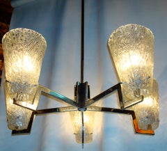 Art Deco Hanging Lamp in Chrome and Murano, italian, 1940