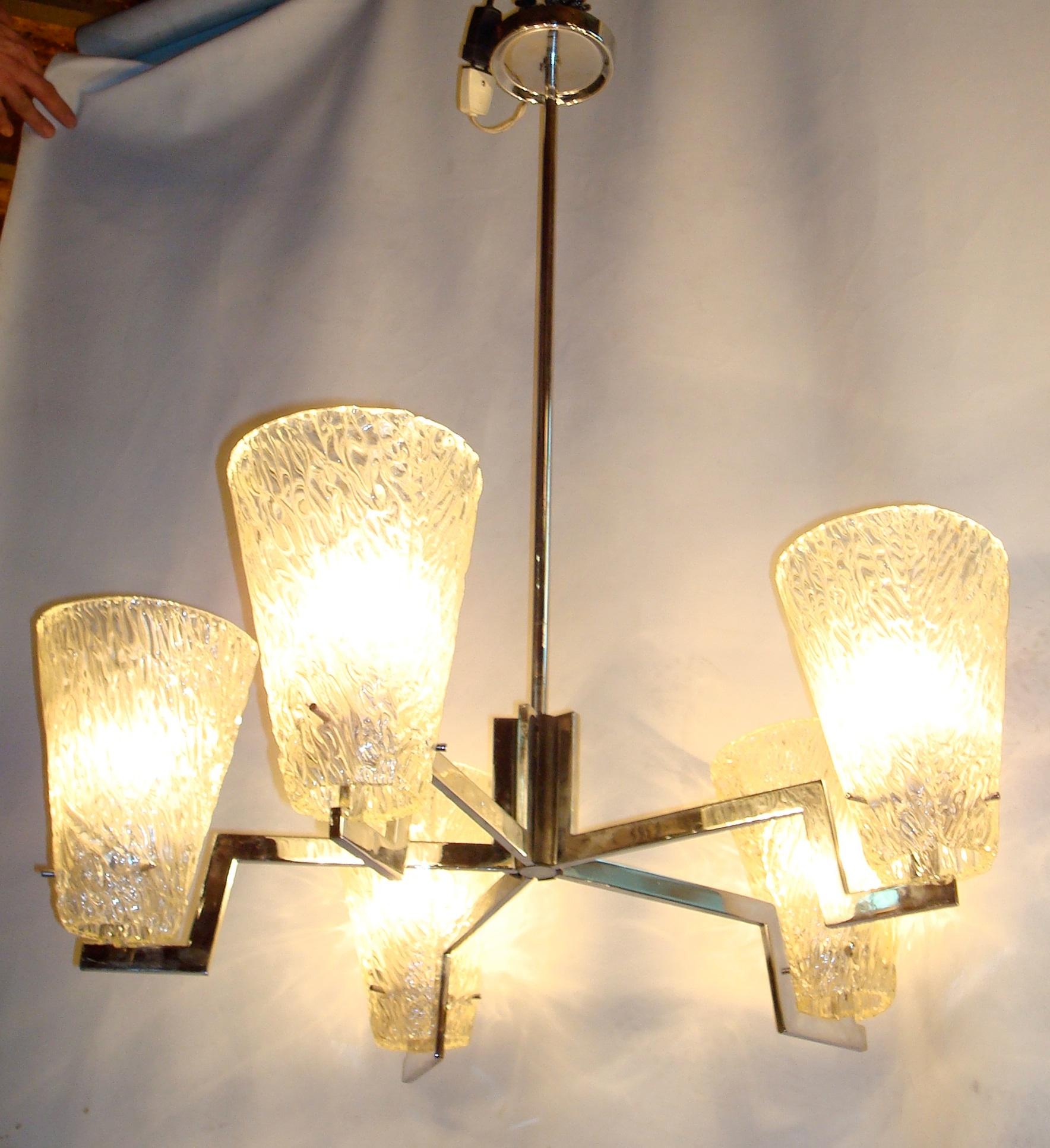 Art Deco Hanging Lamp in Chrome and Murano, italian, 1940 For Sale 1