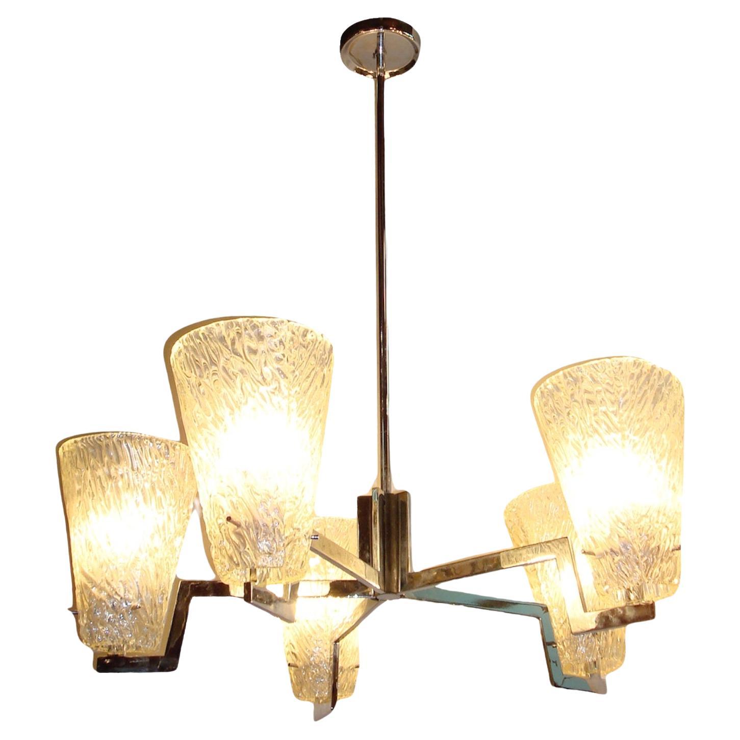 Art Deco Hanging Lamp in Chrome and Murano, italian, 1940 For Sale