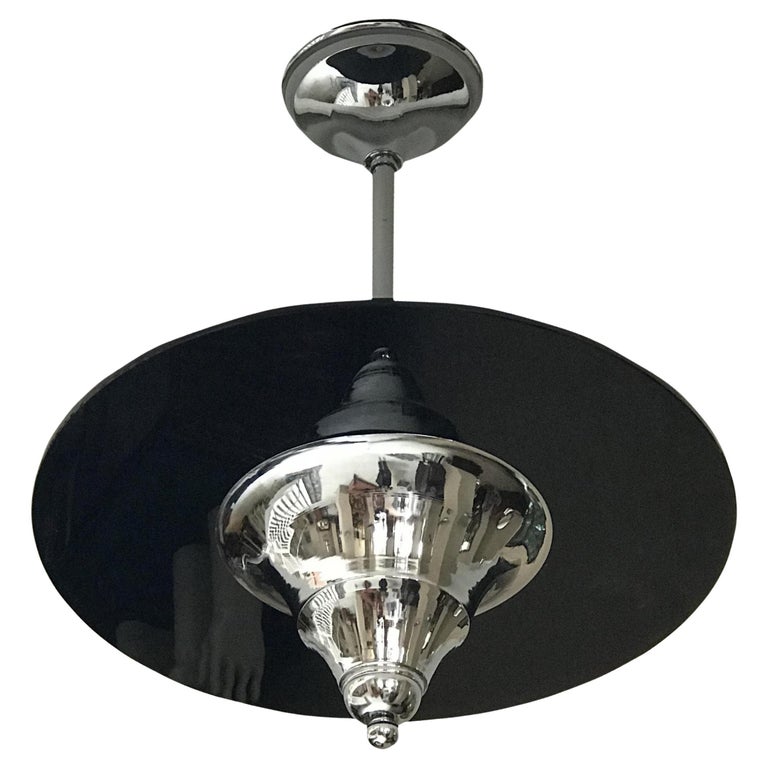 Art Deco Hanging Lamp in Chrome and Opaline Glass 1930, German For Sale ...