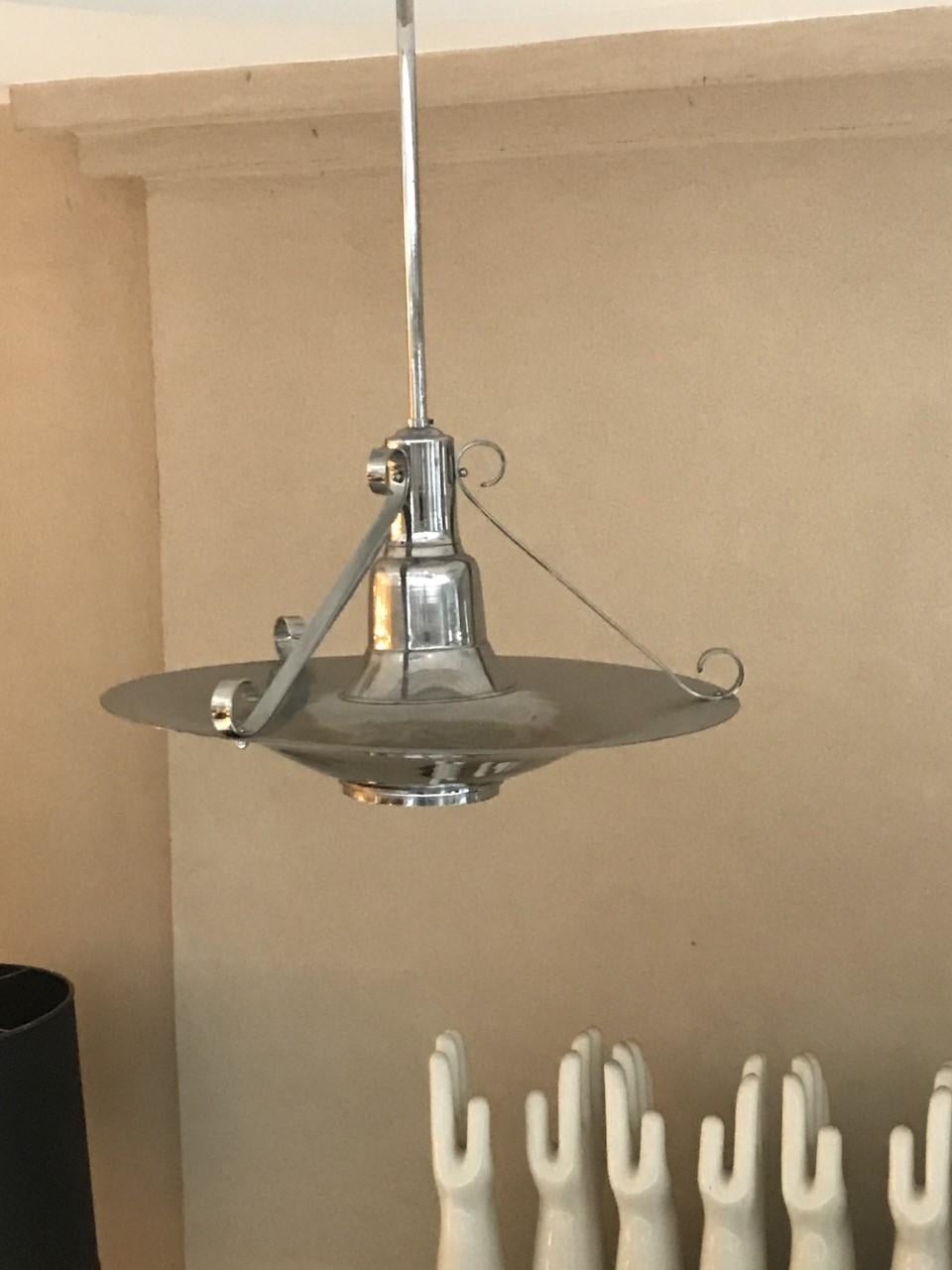 Art Deco Hanging Lamp in Chrome , German, 1930 For Sale 15