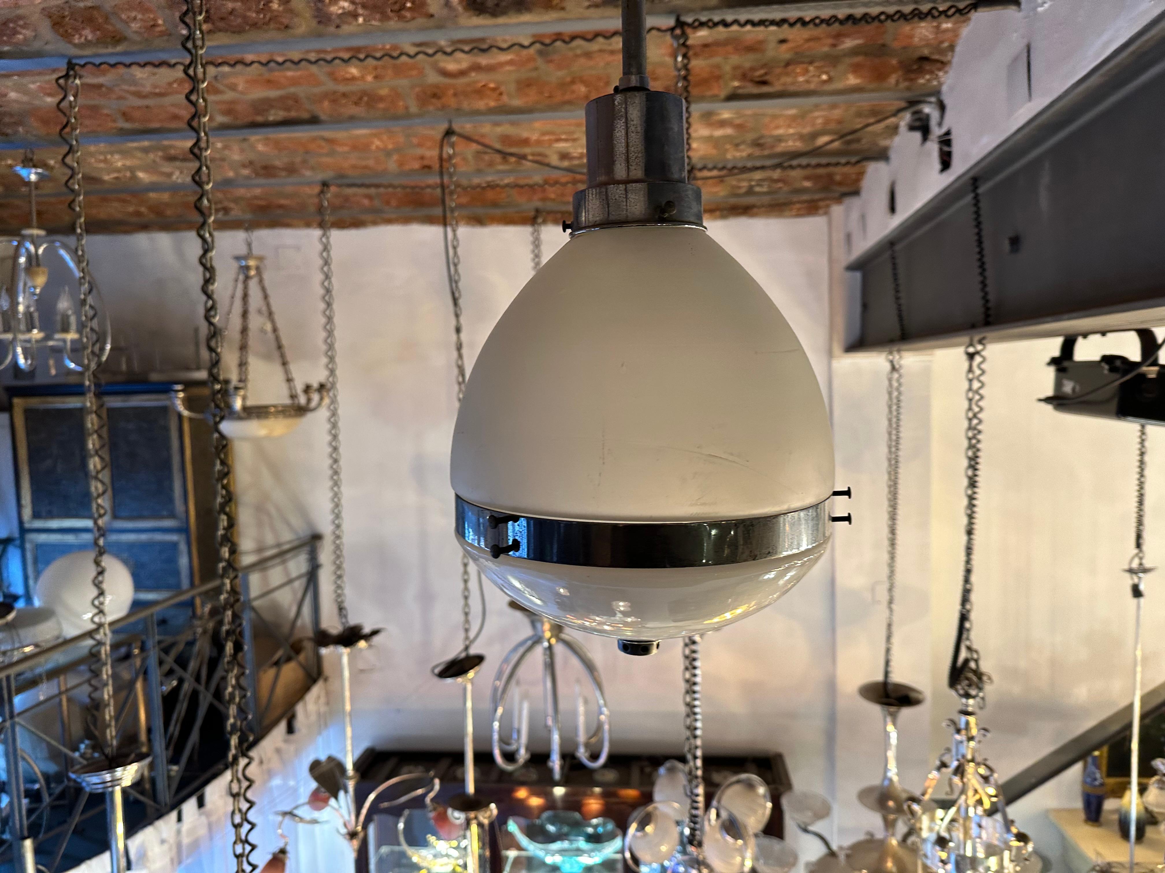 Art Deco Hanging Lamp in opaline, glass and Chrome, 1930, German For Sale 7