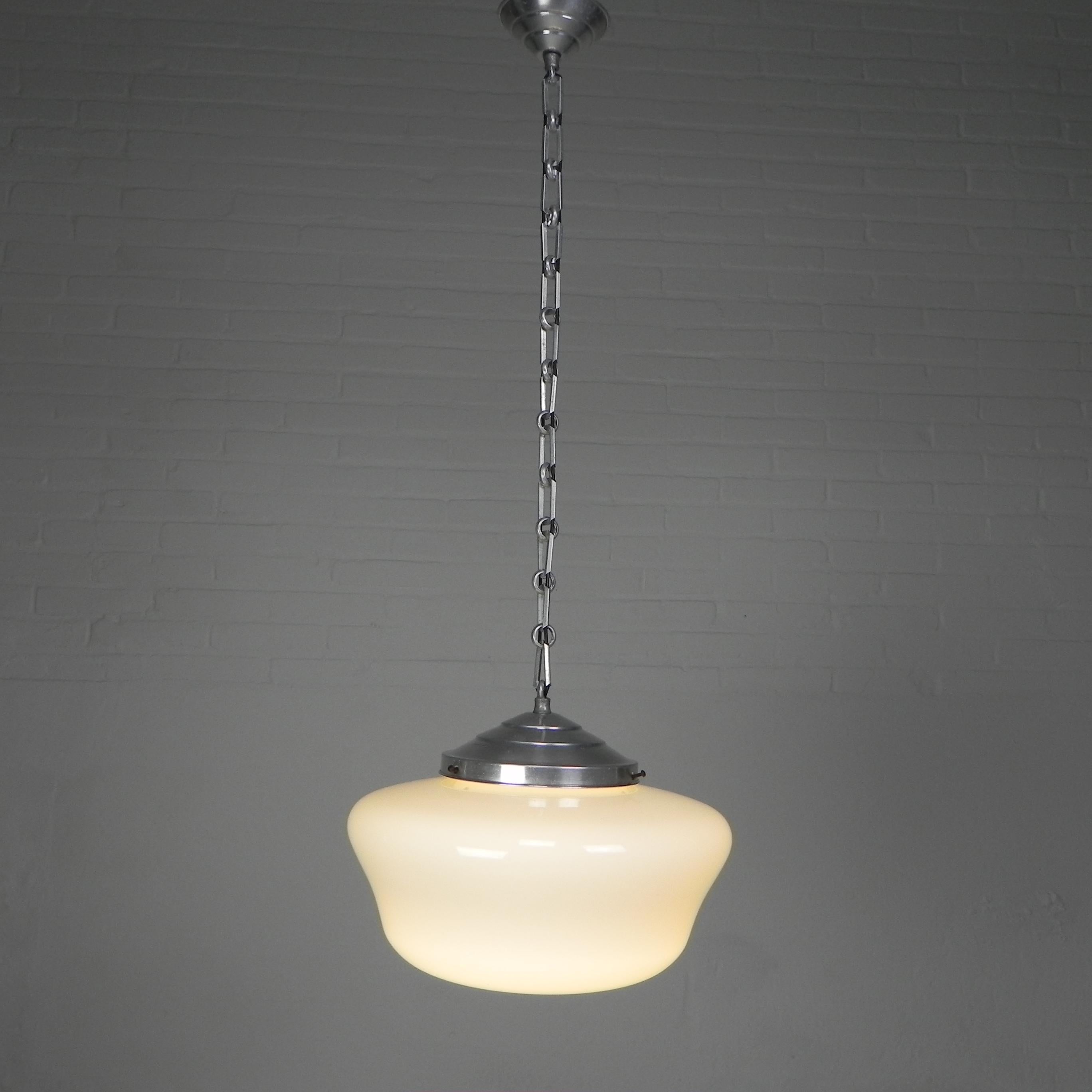 Art Deco hanging lamp on aluminum chain, 1930s For Sale 4