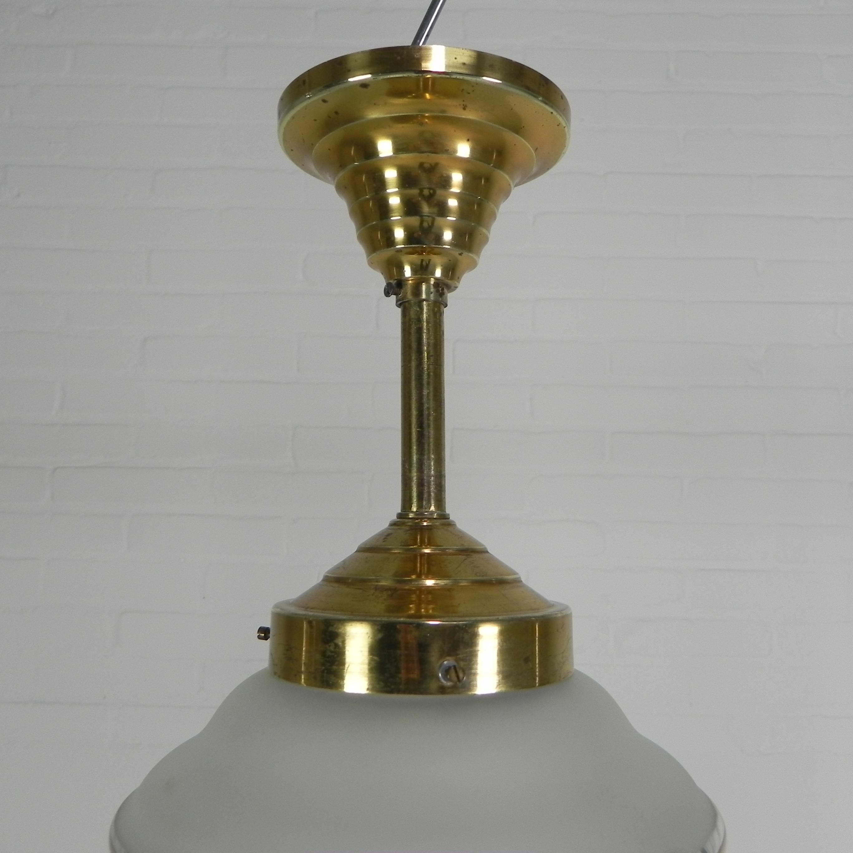 European Art Deco hanging lamp with glass shade, 1930s For Sale