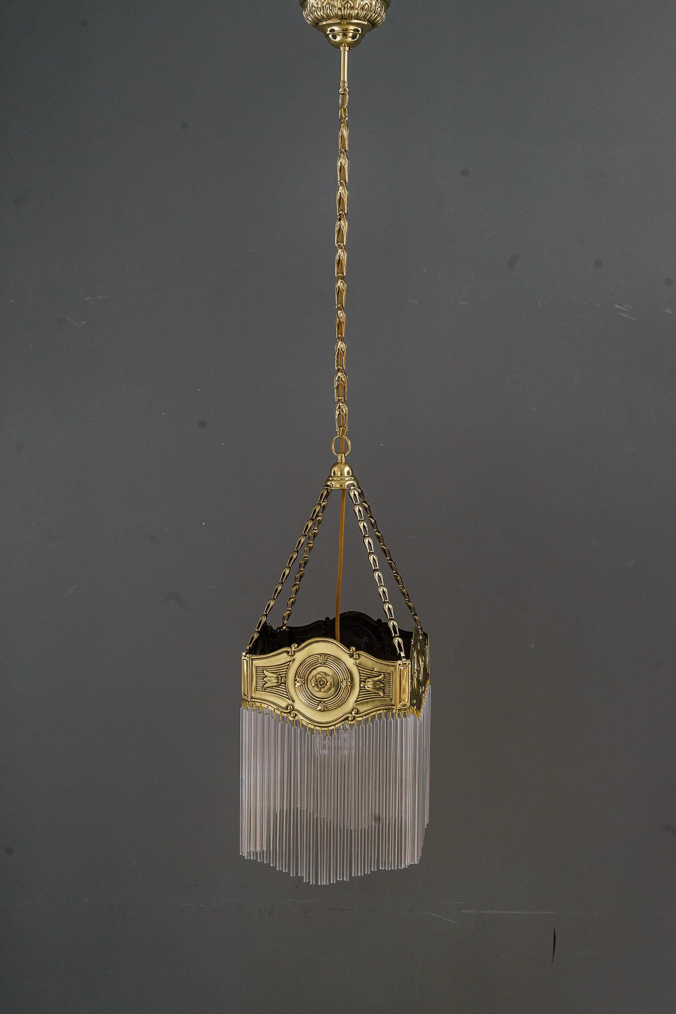 Art Deco hanging lamp with glass sticks vienna around 1920s For Sale 4