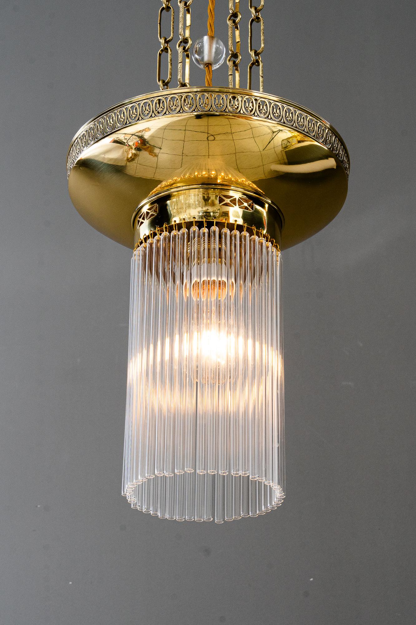 Lampada a sospensione Art Deco con bacchette in vetro di Vienna, anni '20 circa in vendita 3