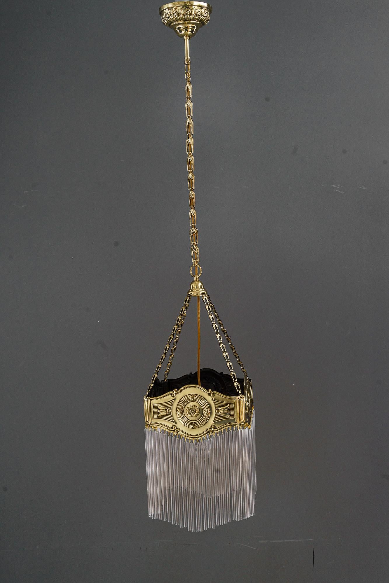 Art Deco hanging lamp with glass sticks vienna around 1920s For Sale 5