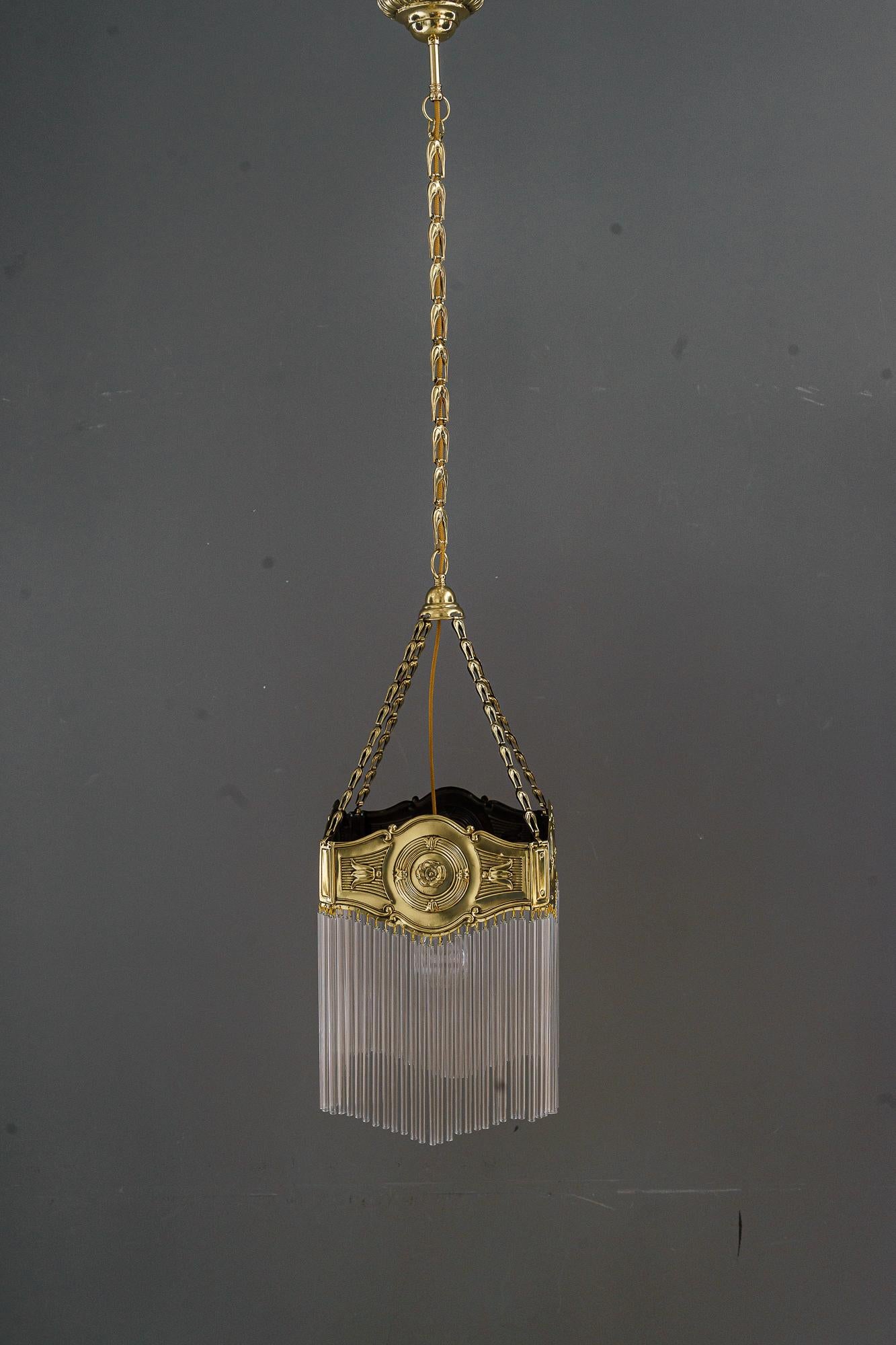 Art Deco hanging lamp with glass sticks vienna around 1920s For Sale 7