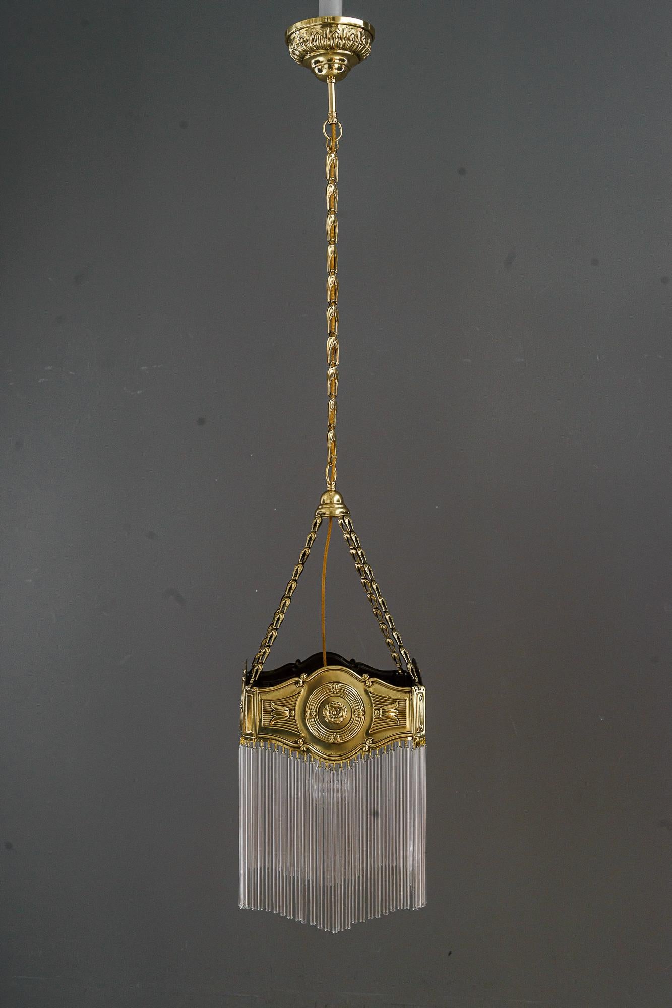 Art Deco hanging lamp with glass sticks vienna around 1920s For Sale 8