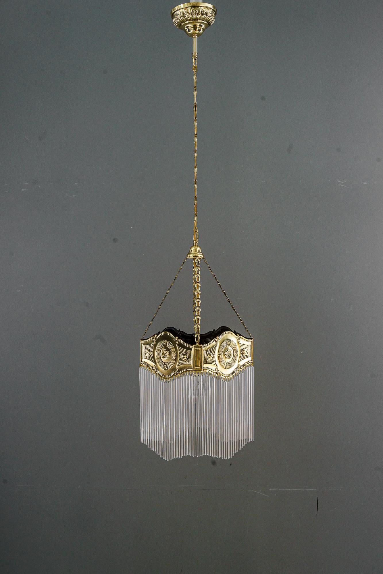 Austrian Art Deco hanging lamp with glass sticks vienna around 1920s For Sale