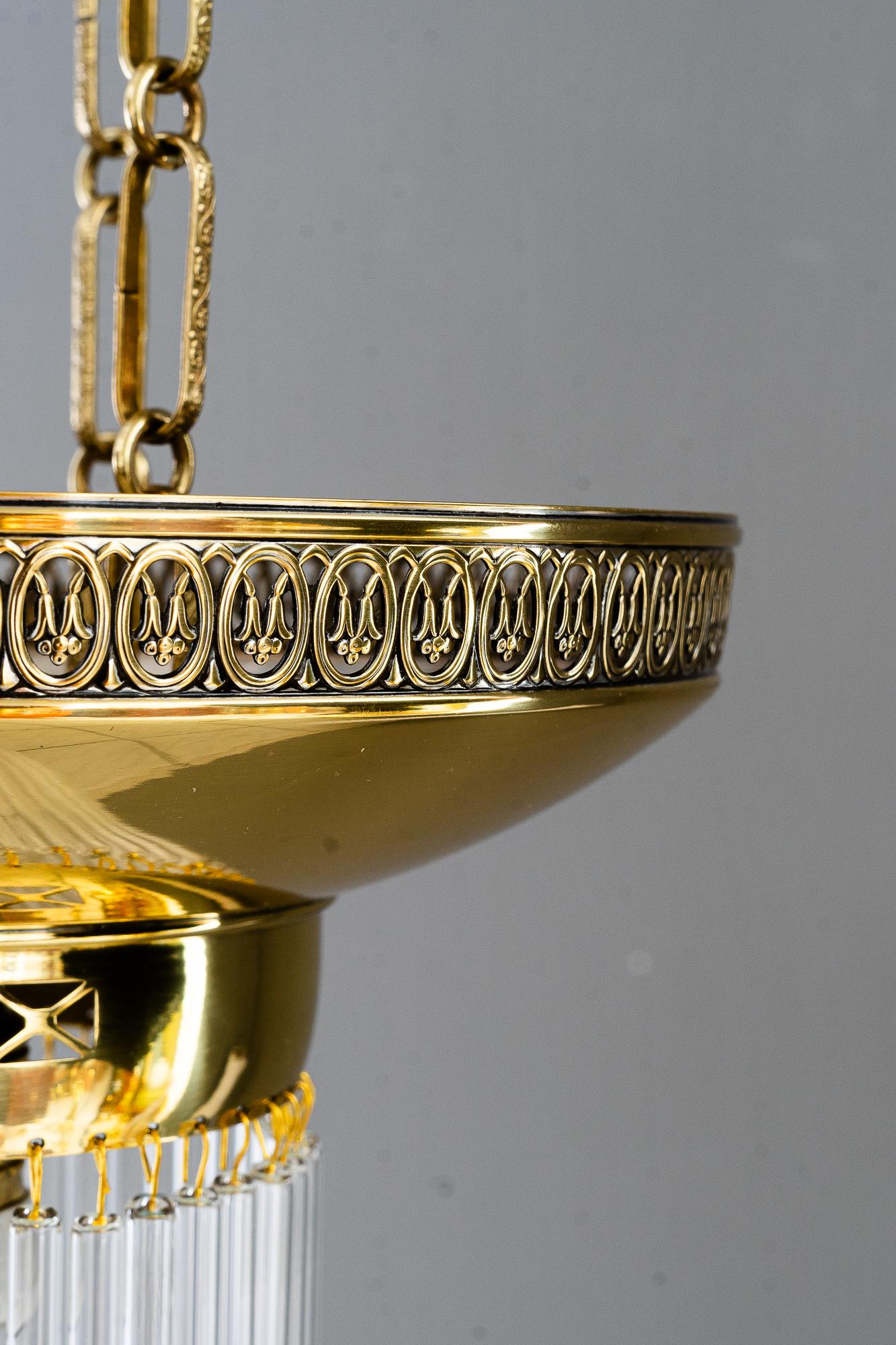 Austriaco Lampada a sospensione Art Deco con bacchette in vetro di Vienna, anni '20 circa in vendita