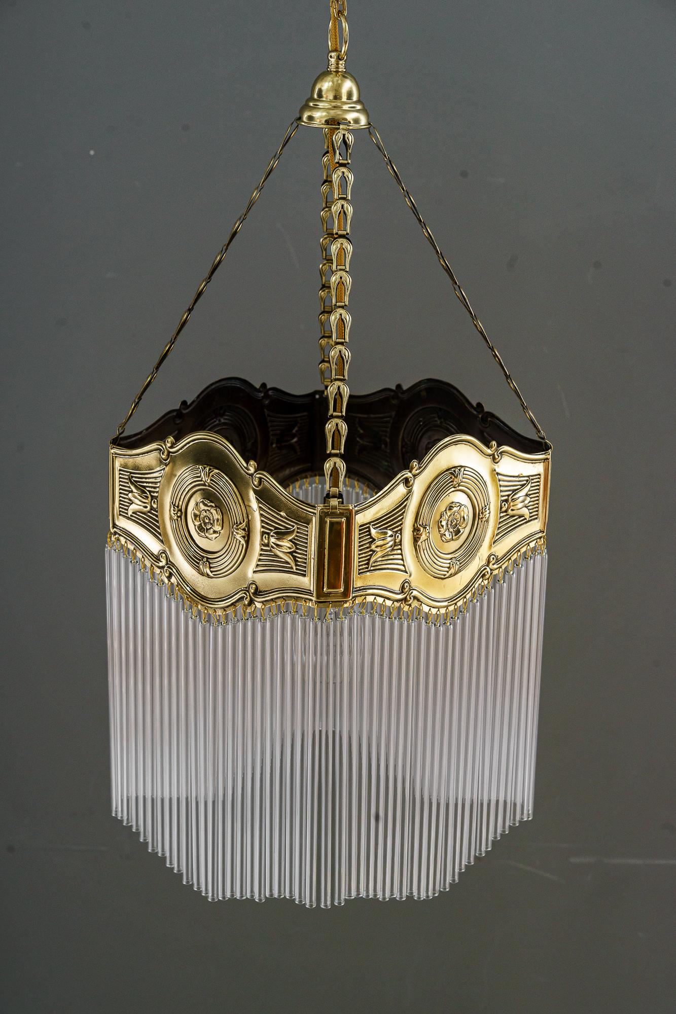 Art Deco hanging lamp with glass sticks vienna around 1920s In Good Condition For Sale In Wien, AT