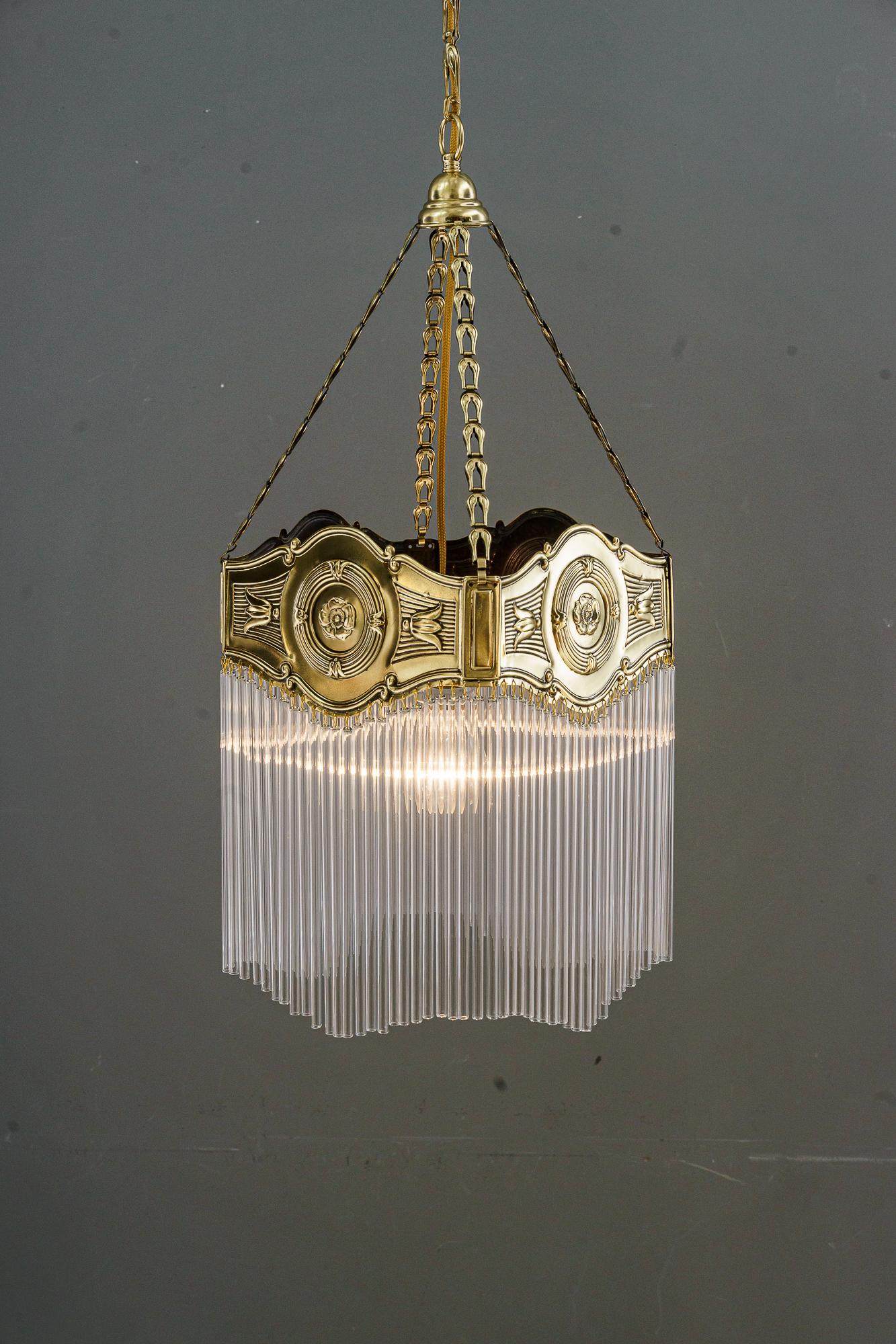 Early 20th Century Art Deco hanging lamp with glass sticks vienna around 1920s For Sale