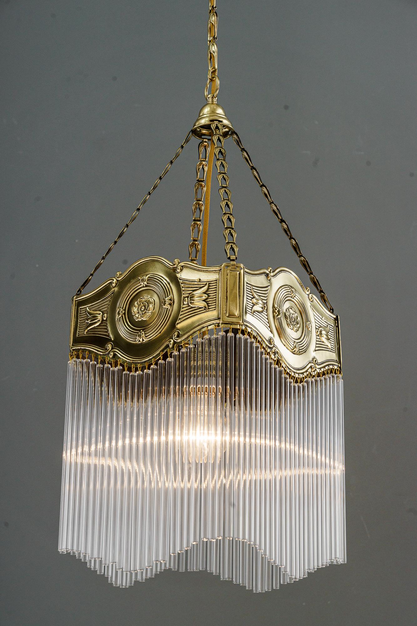 Art Deco hanging lamp with glass sticks vienna around 1920s For Sale 1