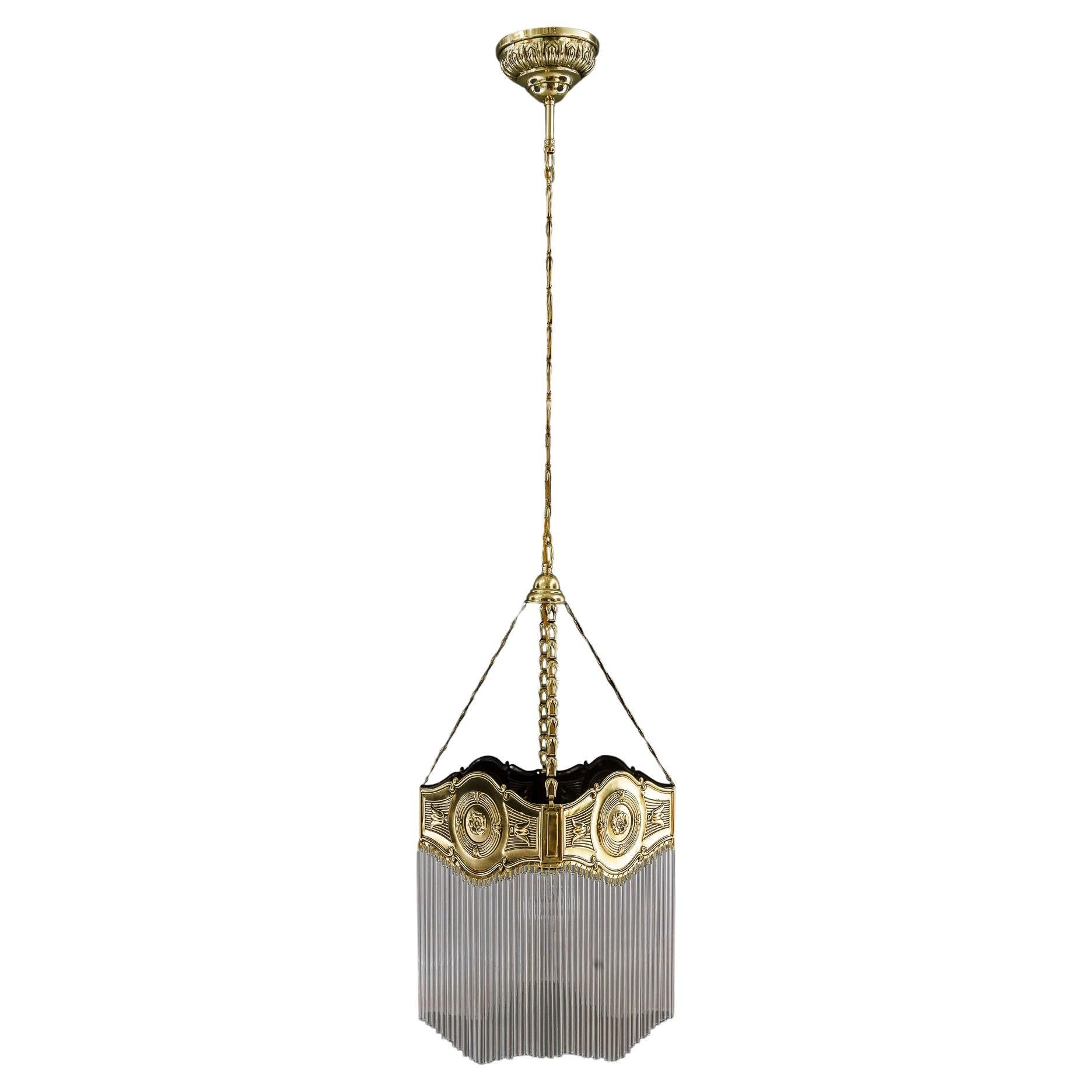 Art Deco hanging lamp with glass sticks vienna around 1920s For Sale