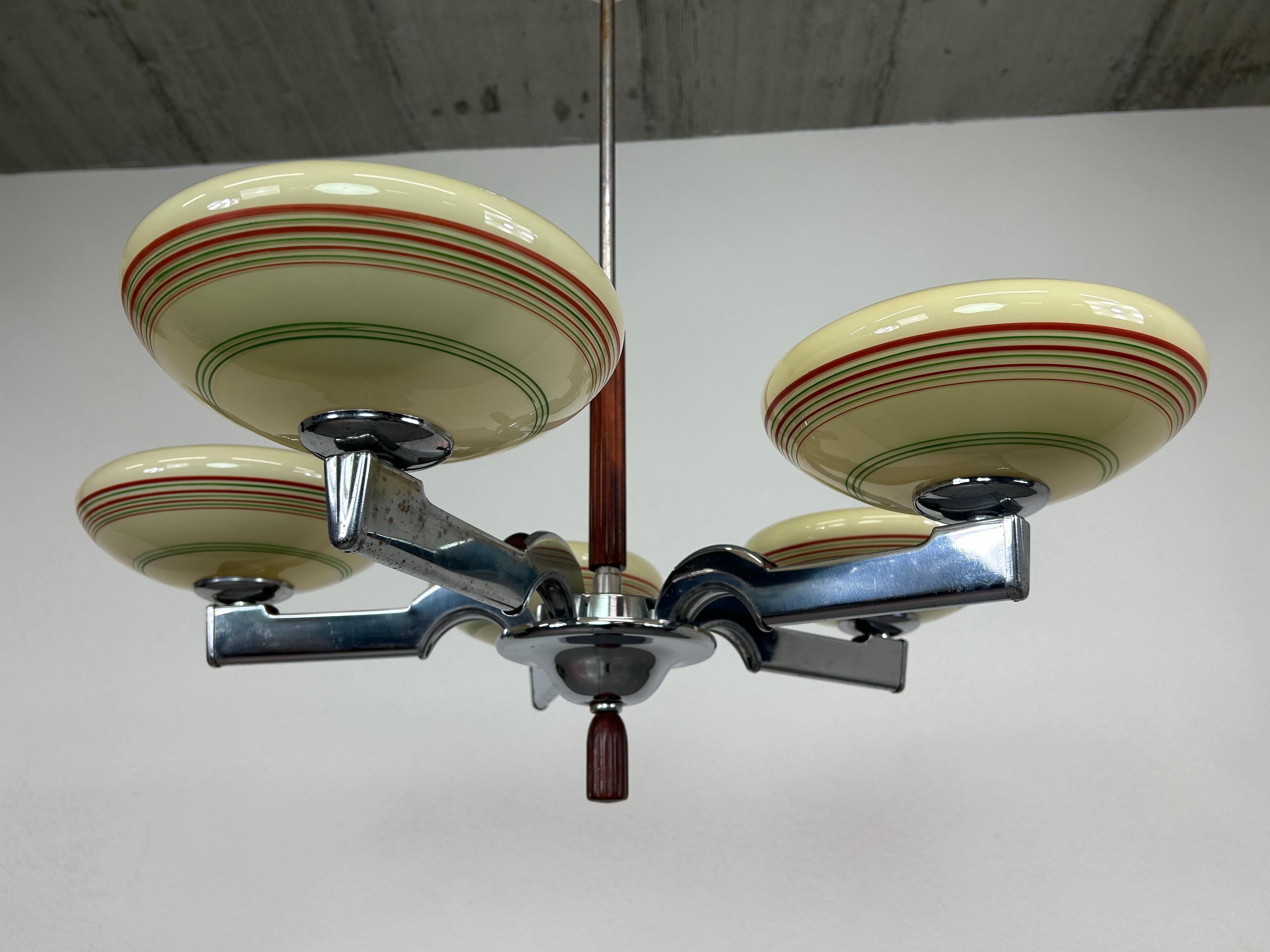 Art Deco Art deco hanging lamp with green and red stripes