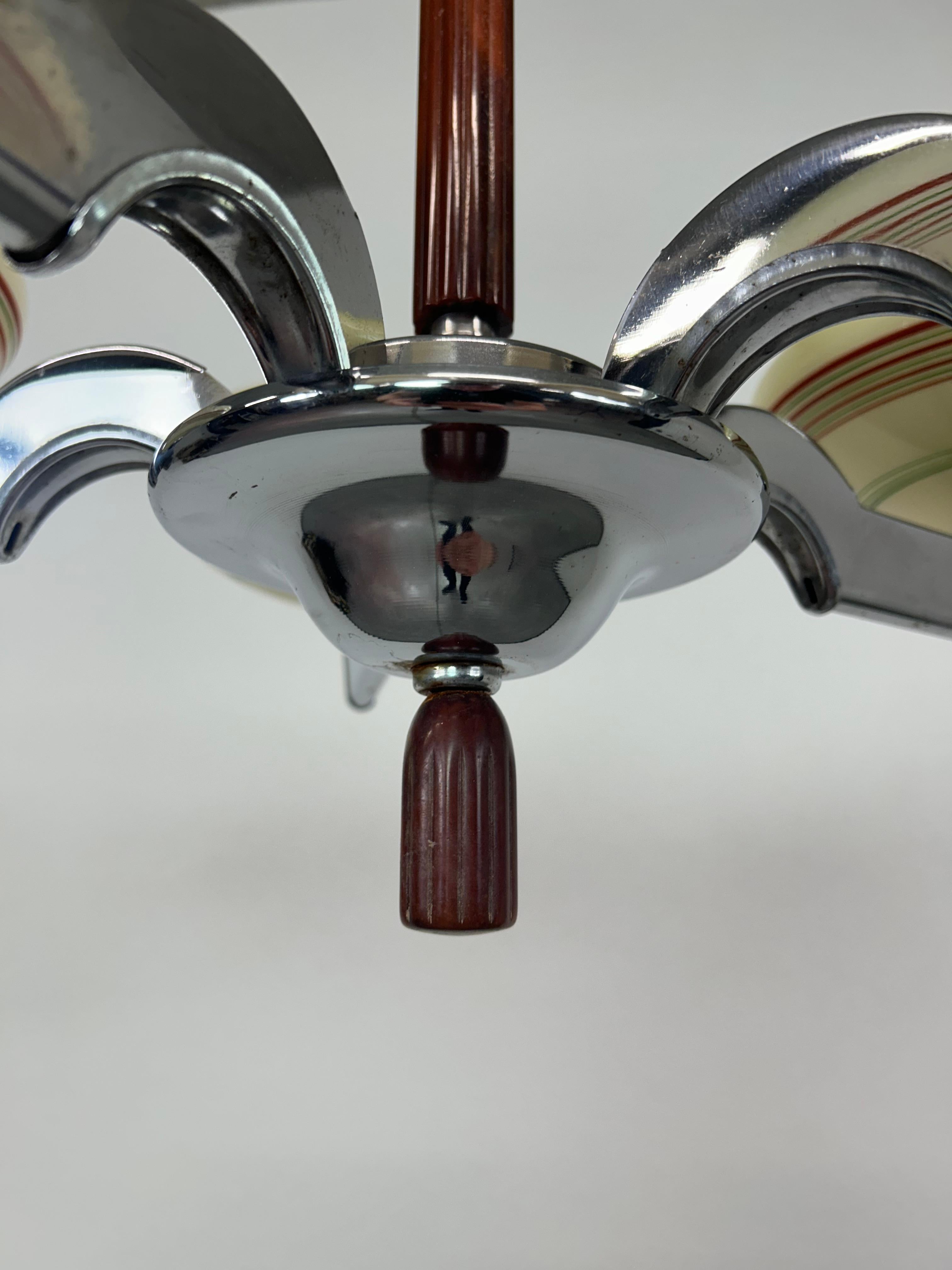 Slovak Art deco hanging lamp with green and red stripes