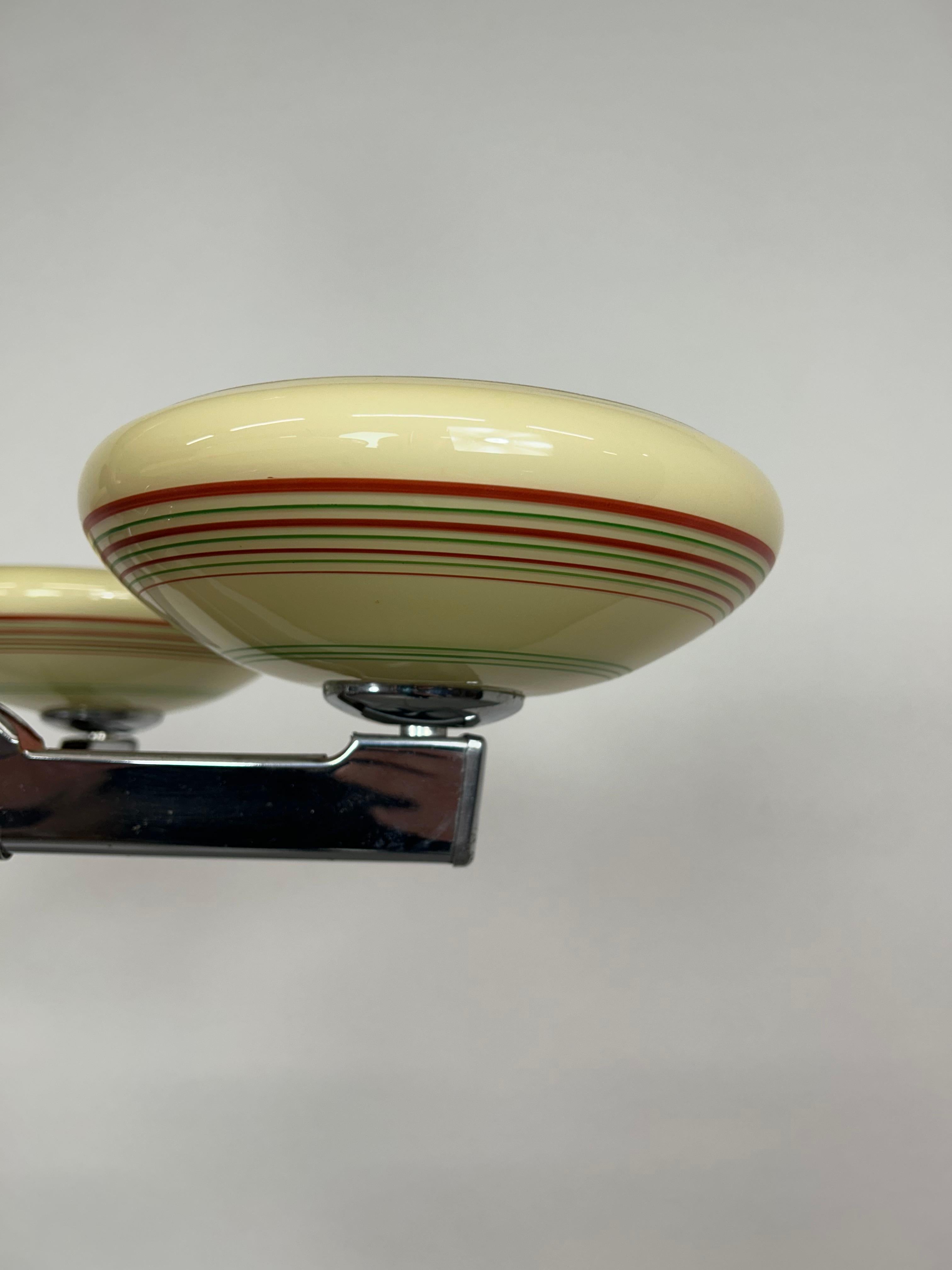 Mid-20th Century Art deco hanging lamp with green and red stripes