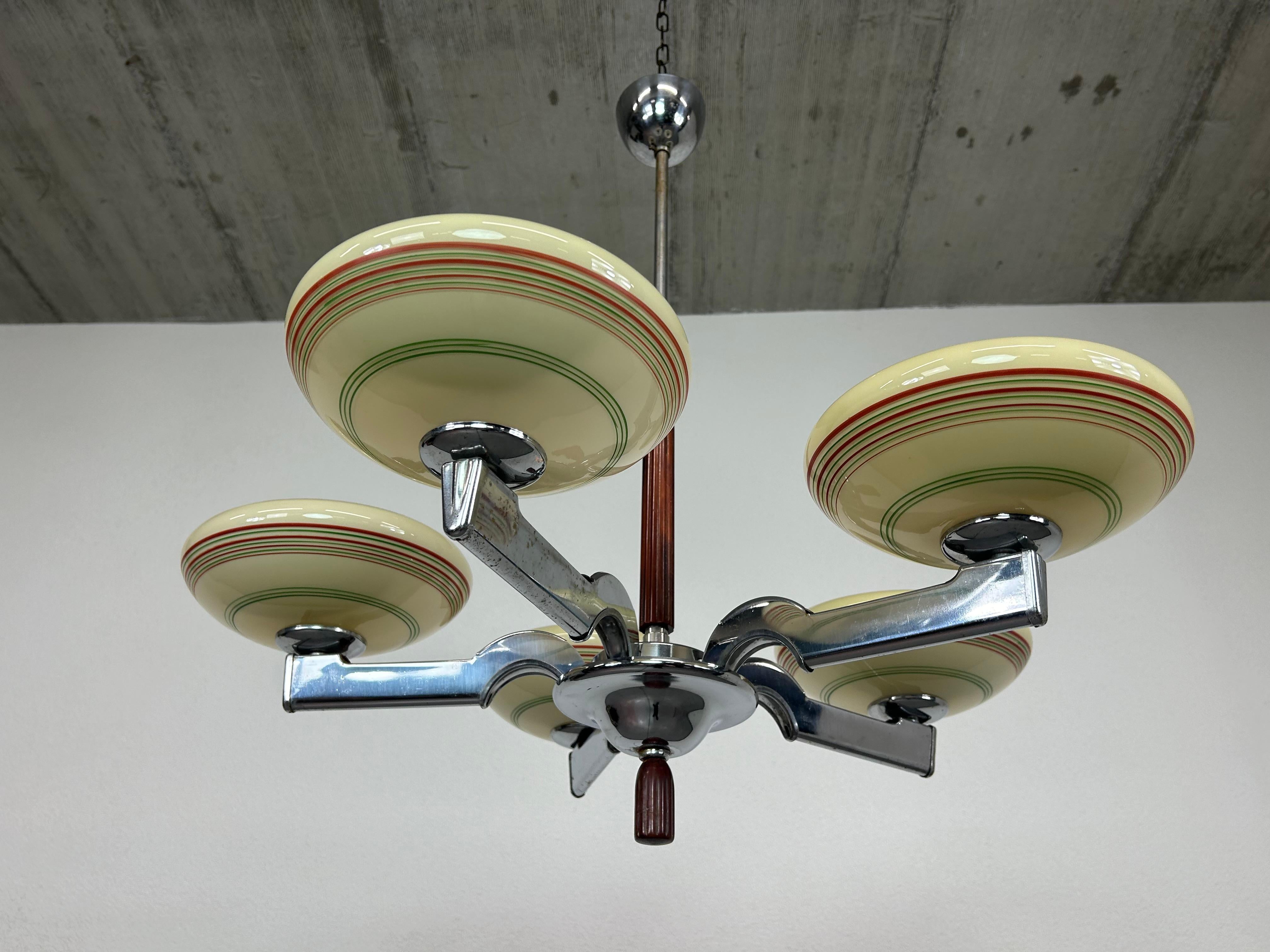 Art deco hanging lamp with green and red stripes 1