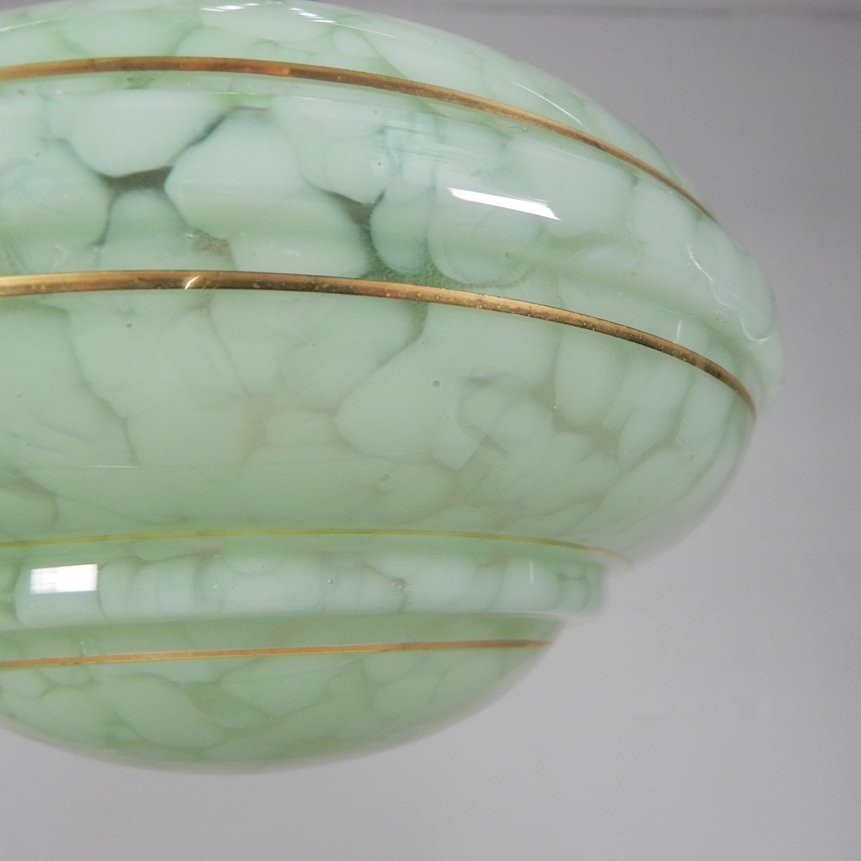 Art Deco hanging lamp with green cloudy glass shade, 1930s For Sale 2