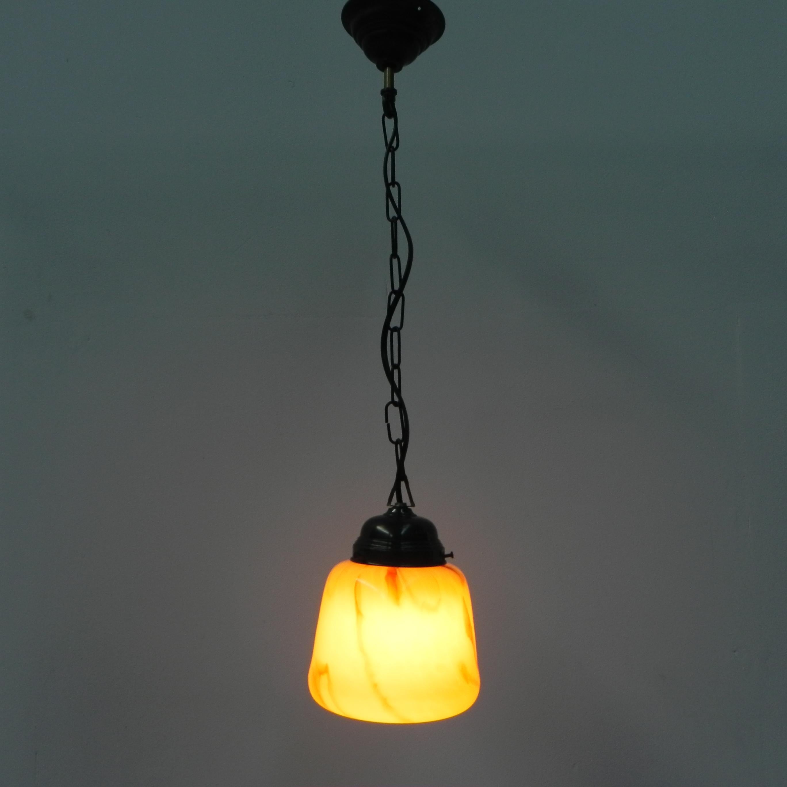 Art Deco hanging lamp with marbled glass shade For Sale 4
