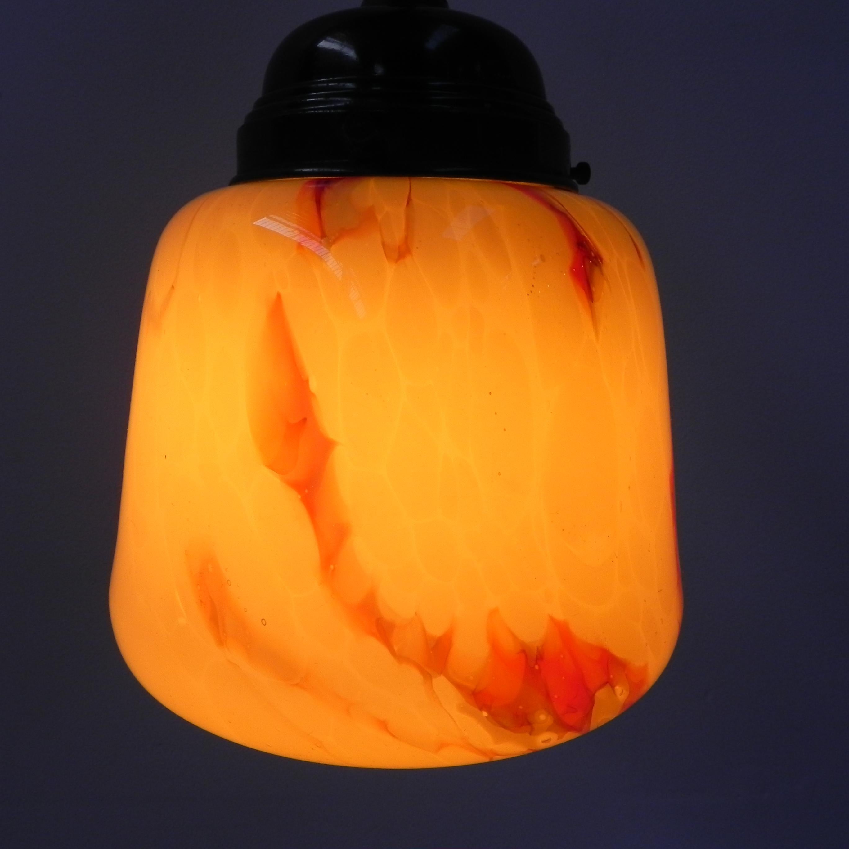 Art Deco hanging lamp with marbled glass shade For Sale 6