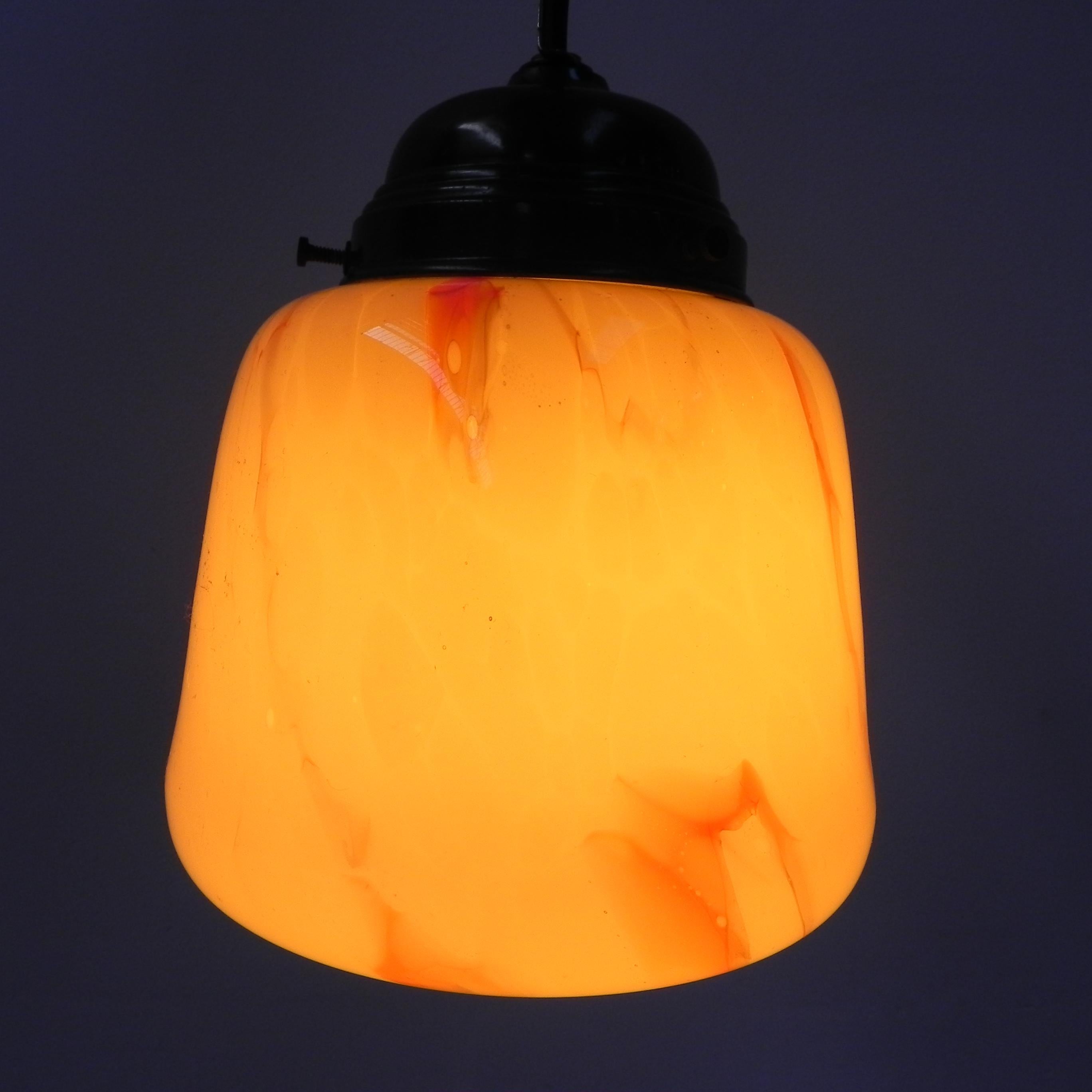 Art Deco hanging lamp with marbled glass shade For Sale 7