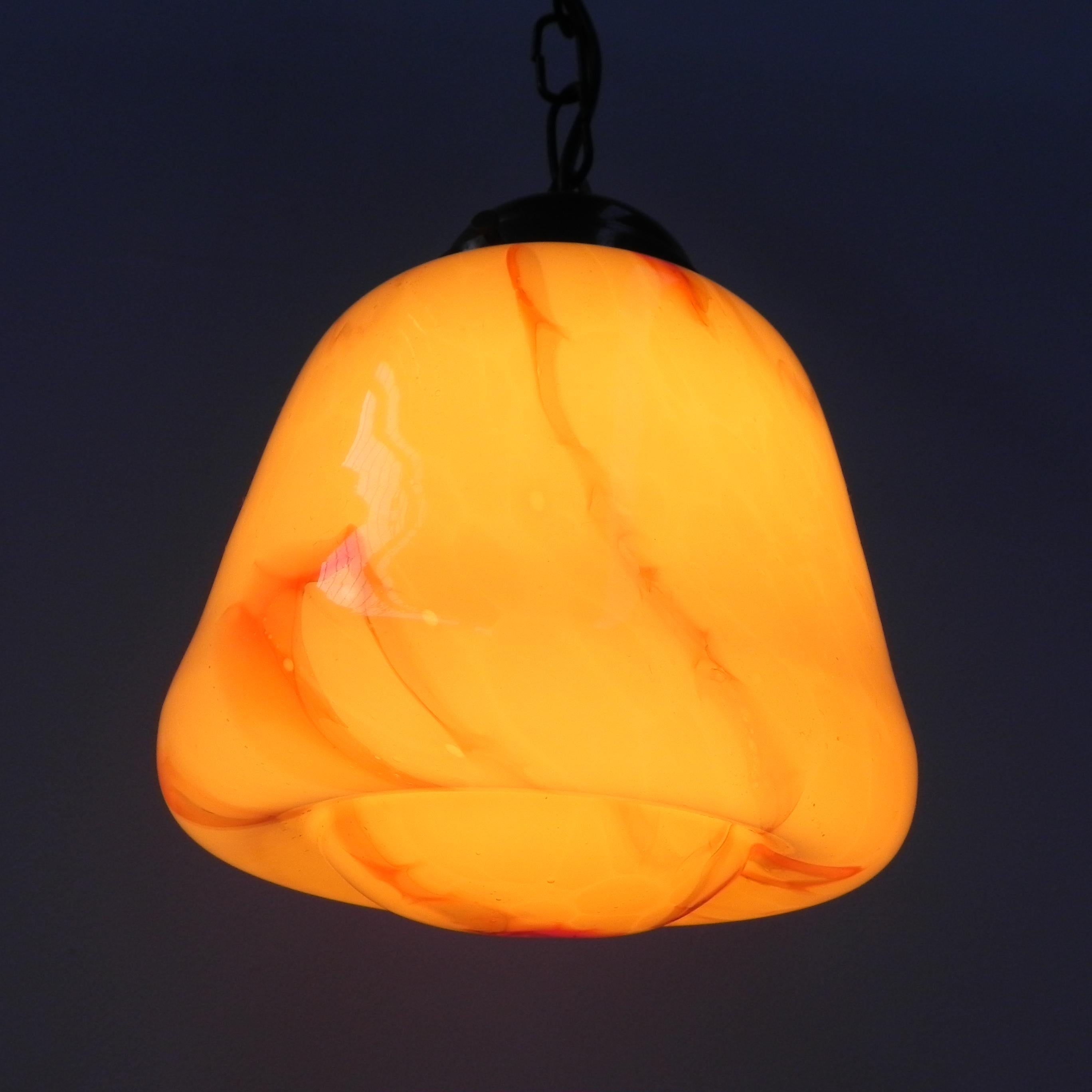 Art Deco hanging lamp with marbled glass shade For Sale 8