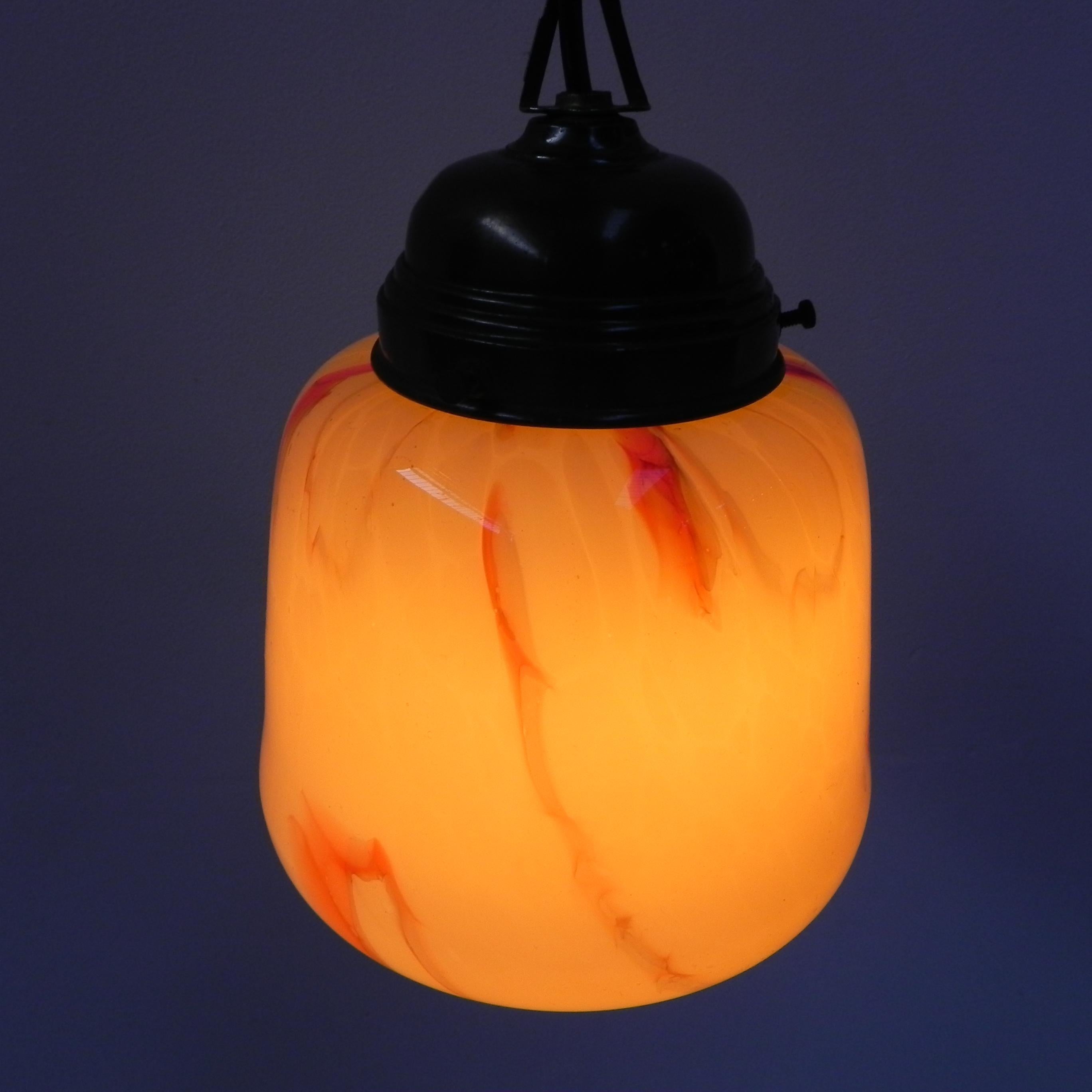 Art Deco hanging lamp with marbled glass shade For Sale 9