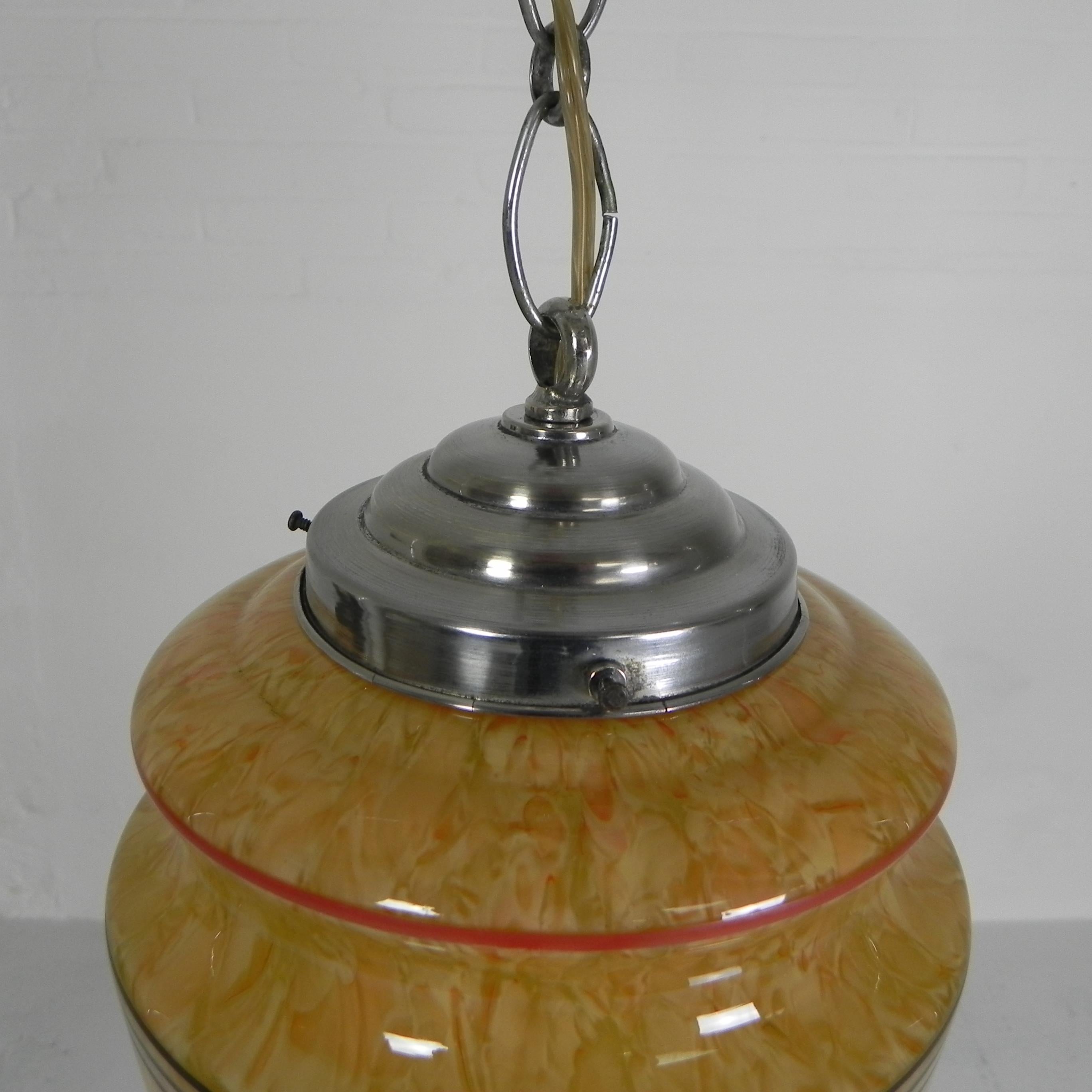Art Deco hanging lamp with marbled glass shade For Sale 2