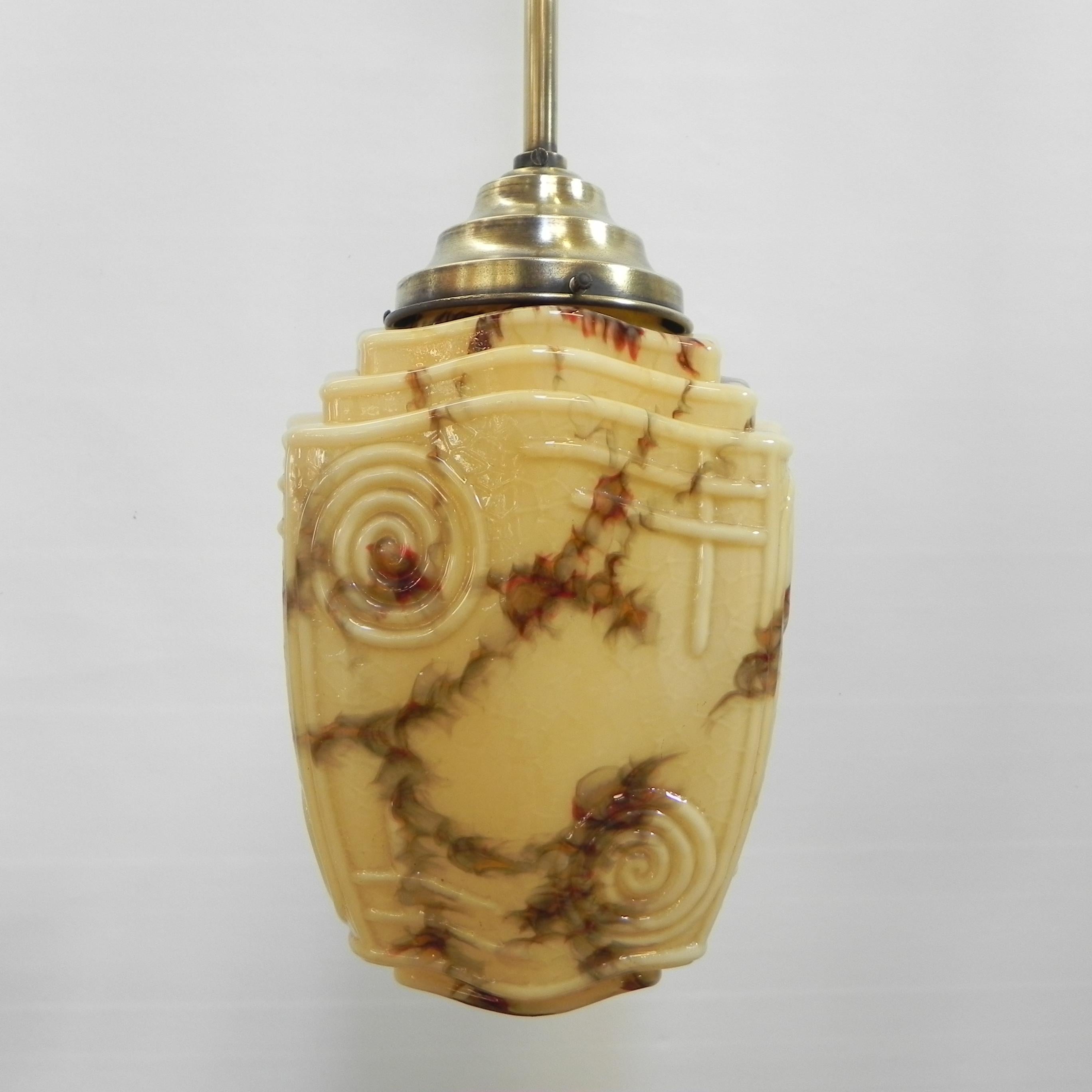 Art Deco hanging lamp with marbled glass shade For Sale 1