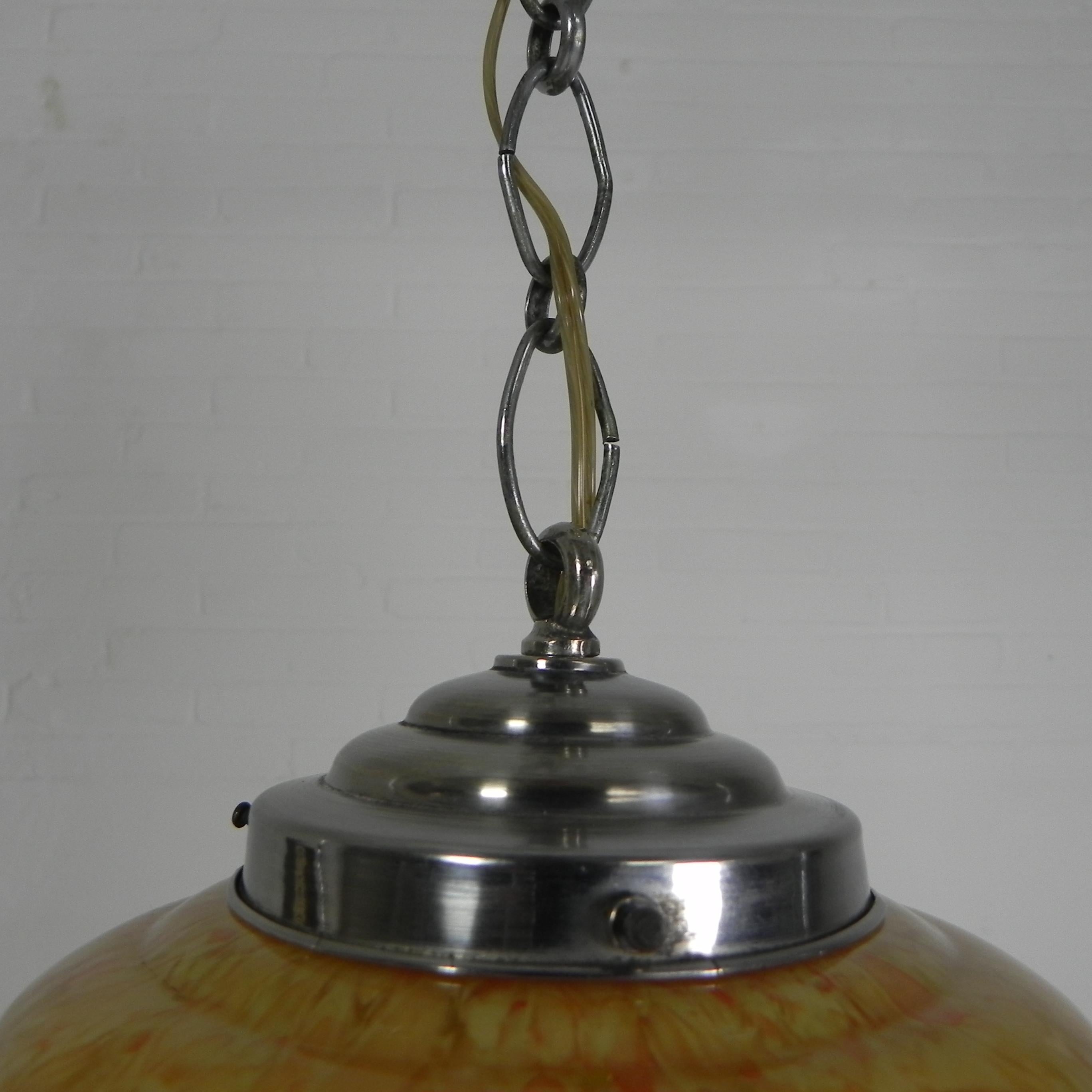 Art Deco hanging lamp with marbled glass shade For Sale 3