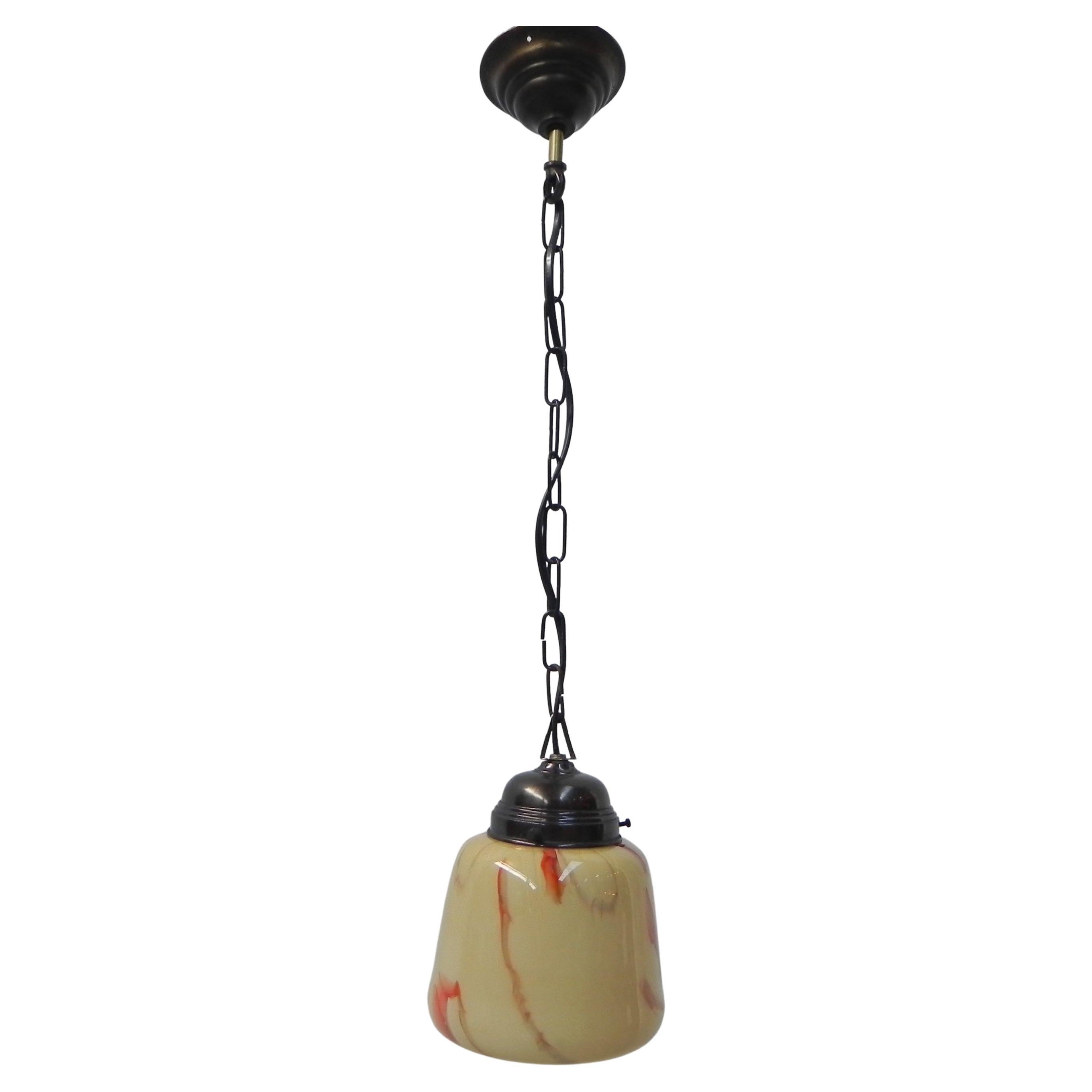 Art Deco hanging lamp with marbled glass shade For Sale