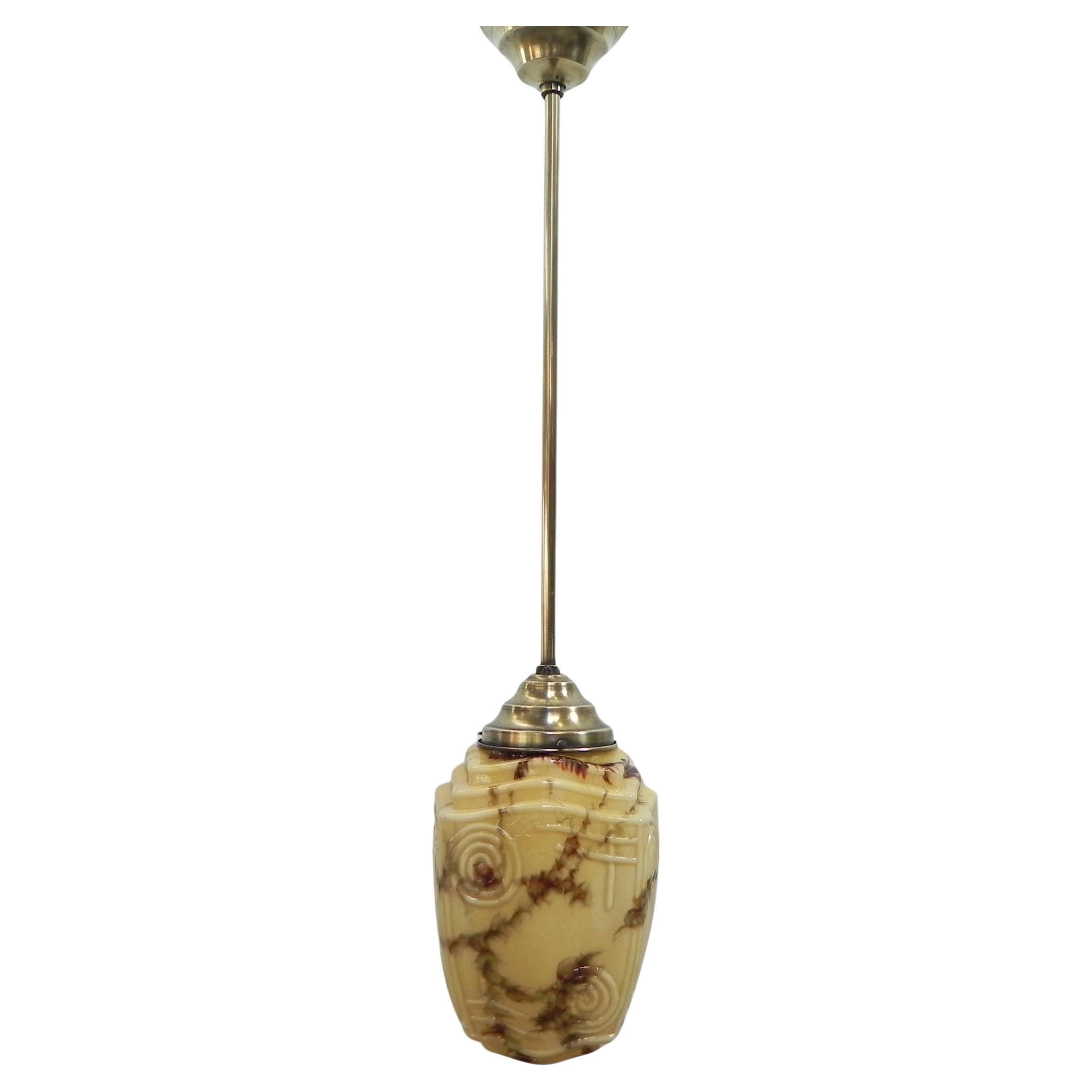 Art Deco hanging lamp with marbled glass shade