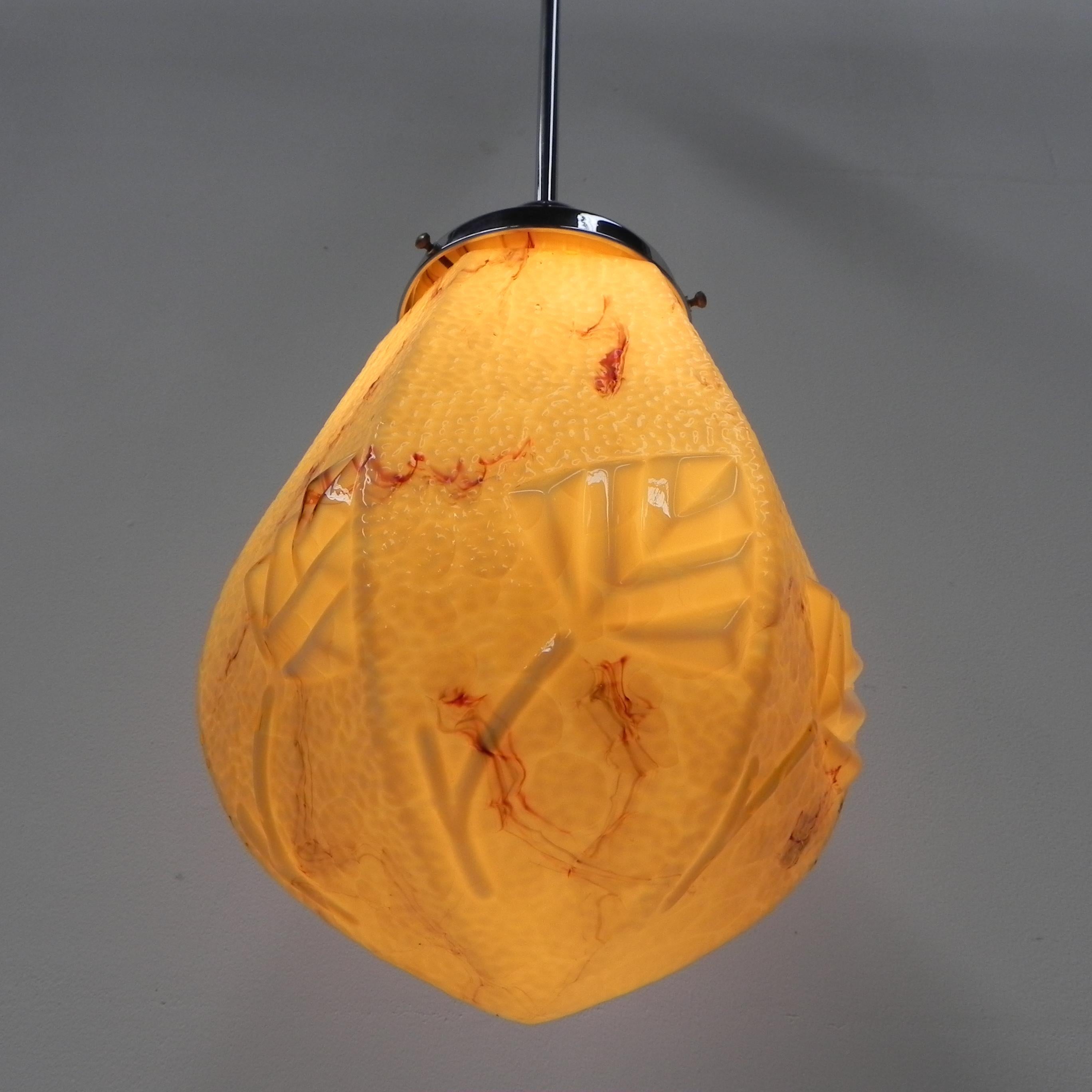 Art Deco Hanging Lamp with Marbled Hexagonal Shade For Sale 9