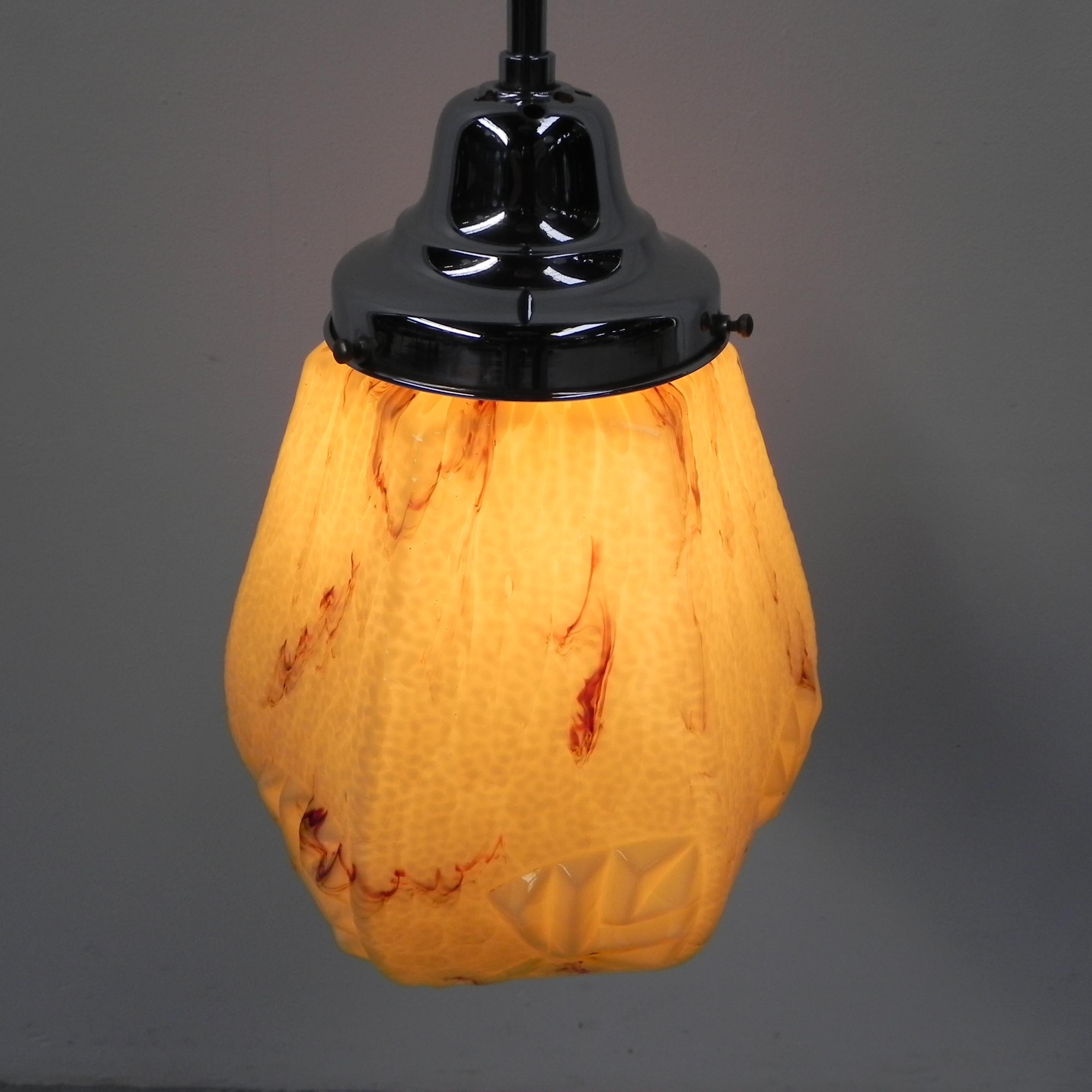 Art Deco Hanging Lamp with Marbled Hexagonal Shade For Sale 10